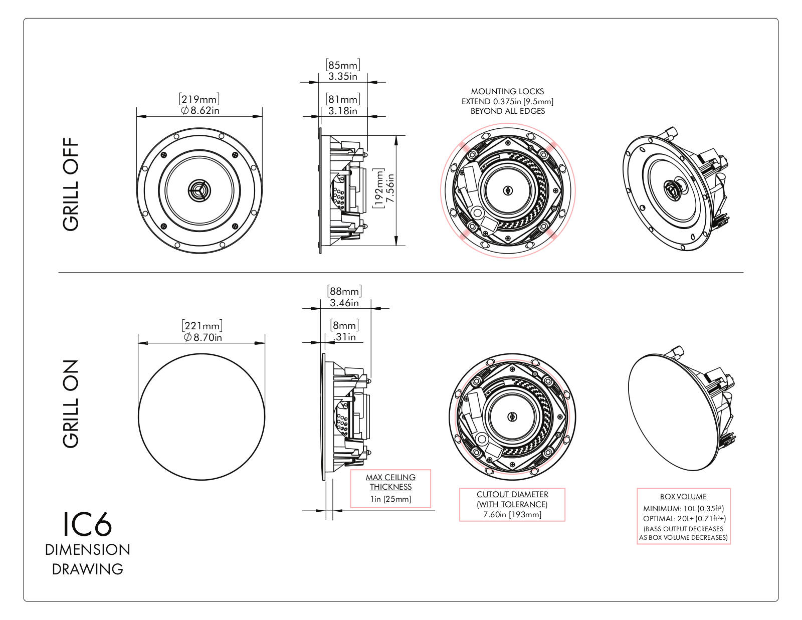 MartinLogan IC6 Dimensions Guide