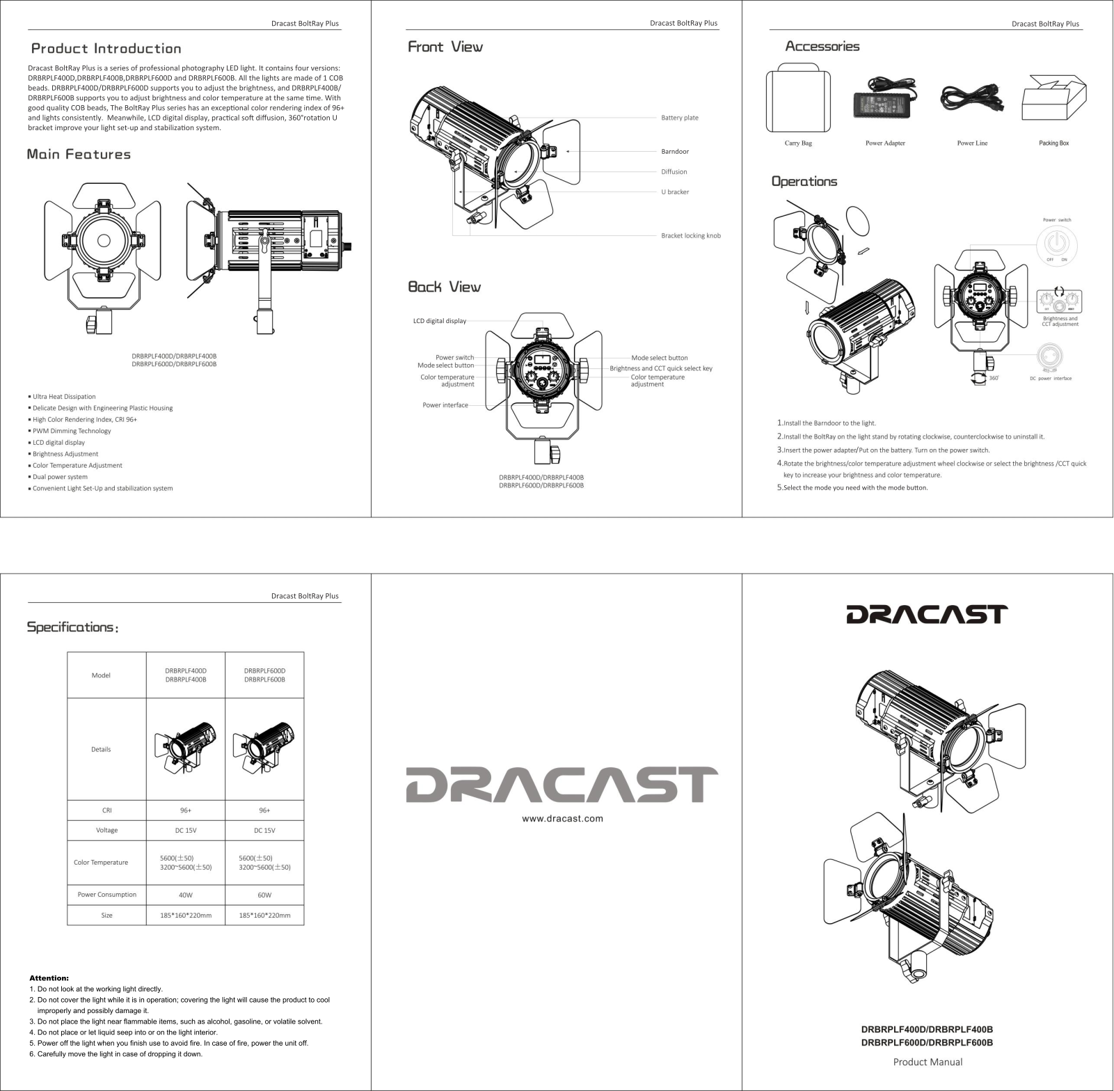 Dracast DRBRPLF400D, DRBRPLF400B, DRBRPLF600B, DRBRPLF600D User Manual - ManualMachine.com