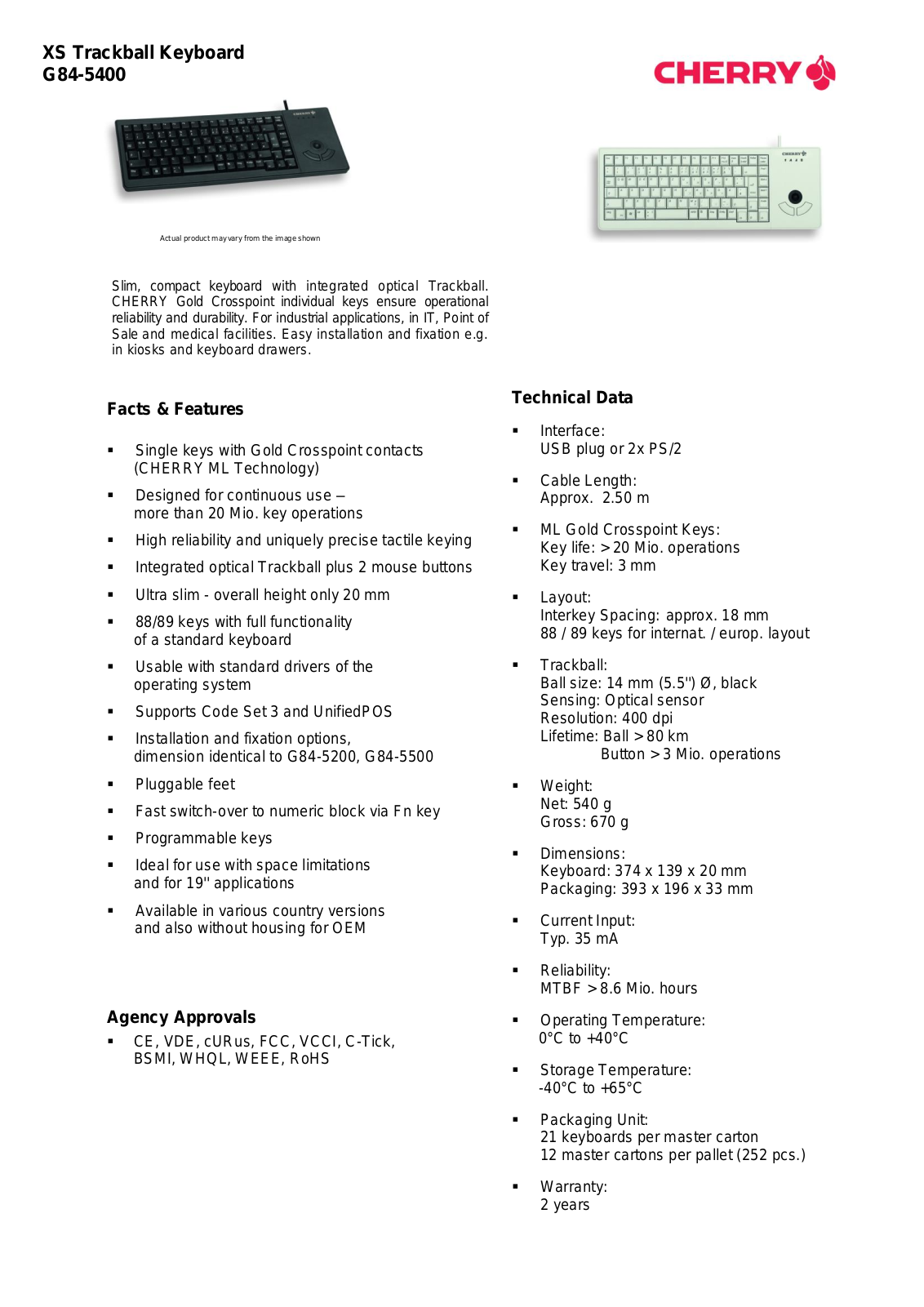 Cherry G84-5400LUMEU-2 Product Data Sheet