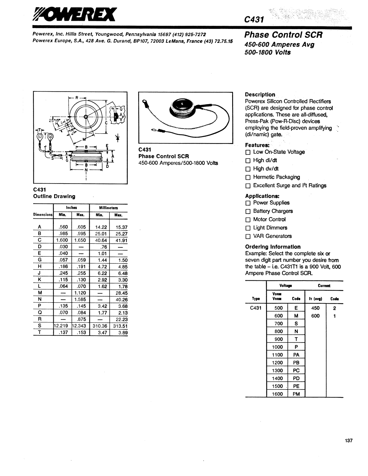 Powerex C431 Data Sheet