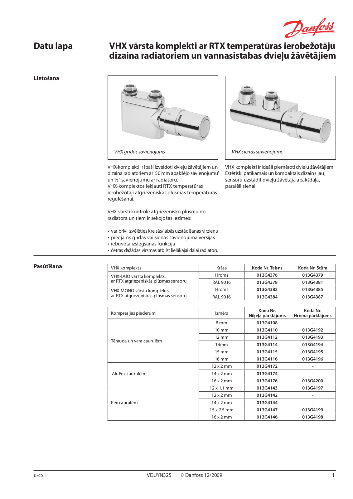 Danfoss VHX-DUO, VHX-MONO Data sheet