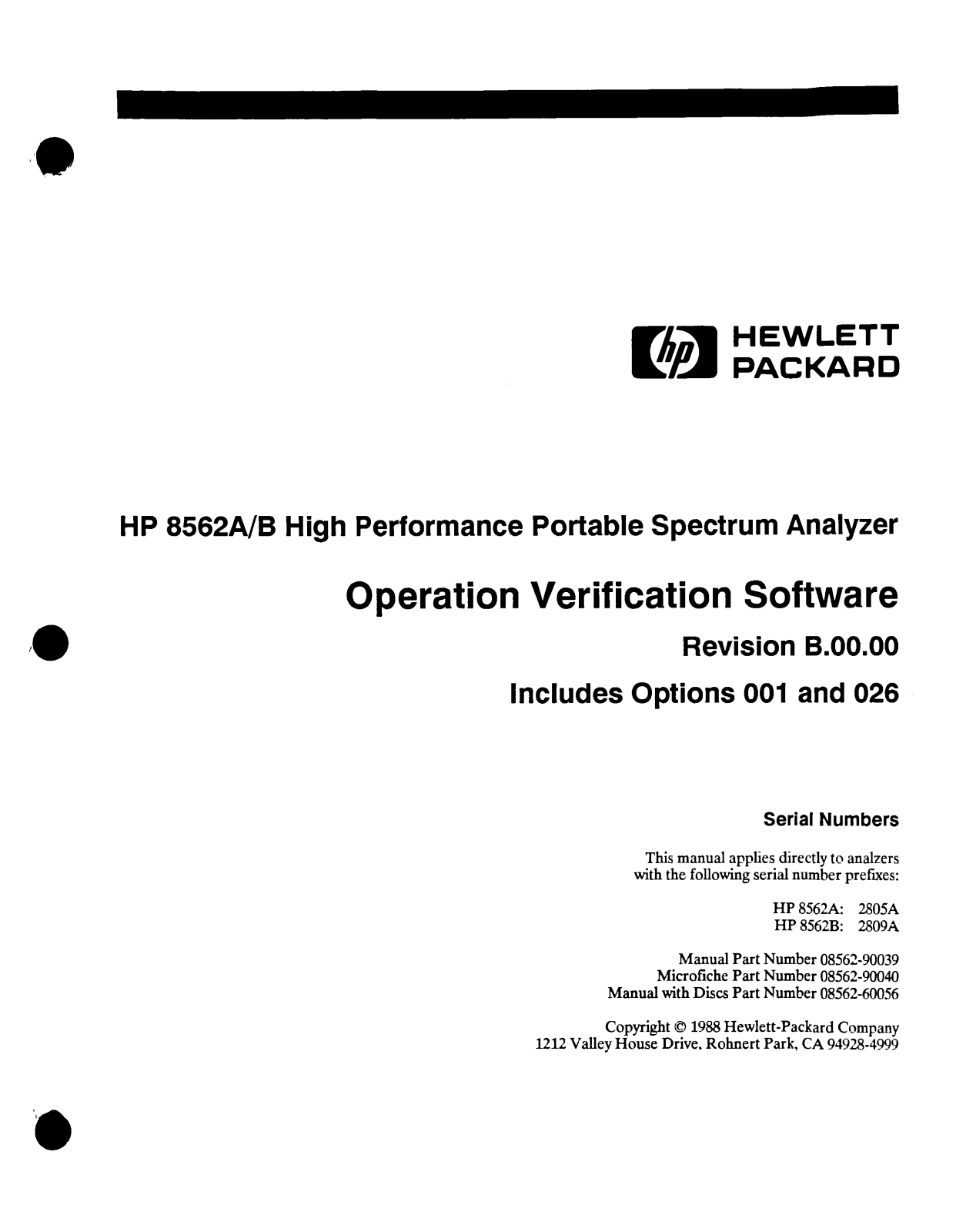 HP 8562A, 8562B Operation Manual