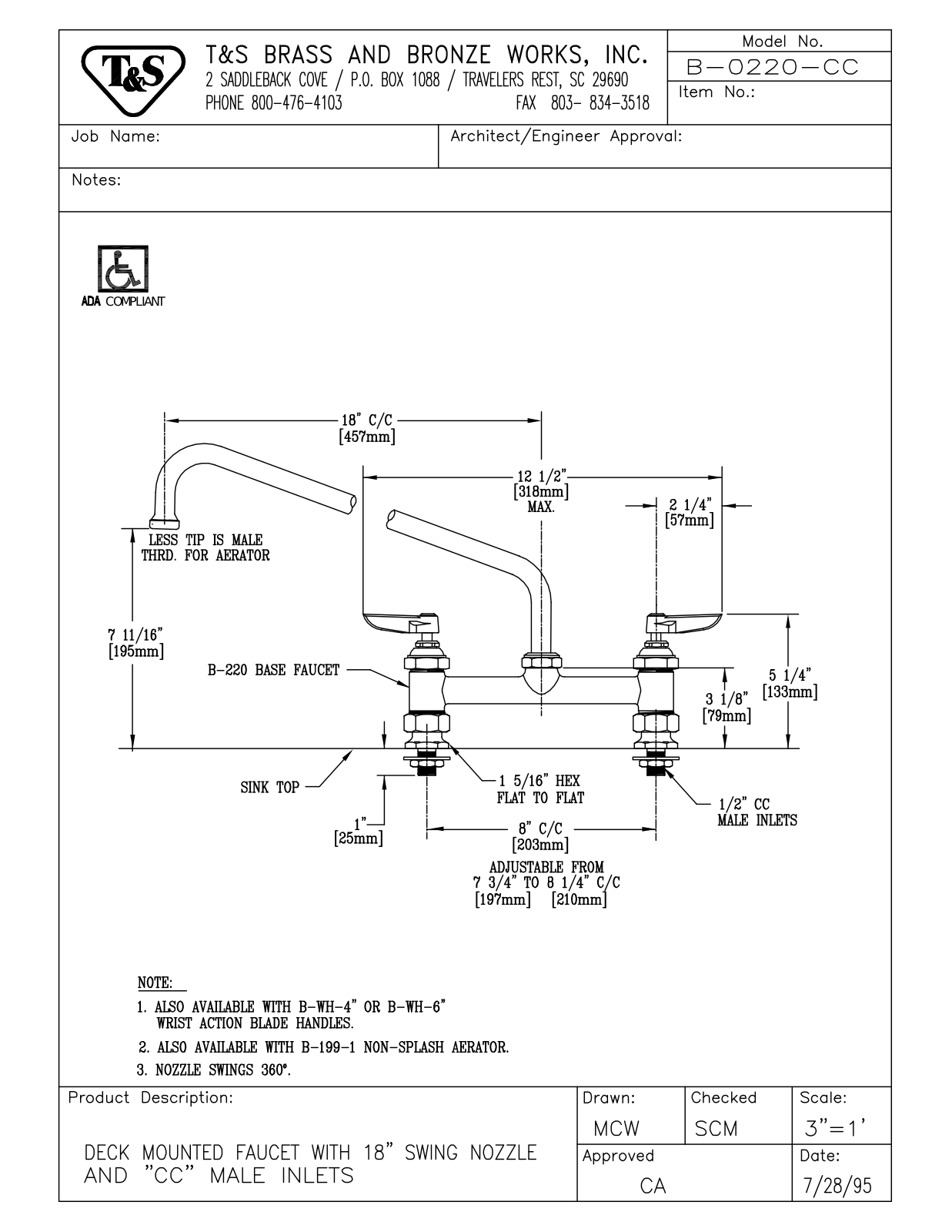 T & S Brass & Bronze Works B-0220-CC General Manual