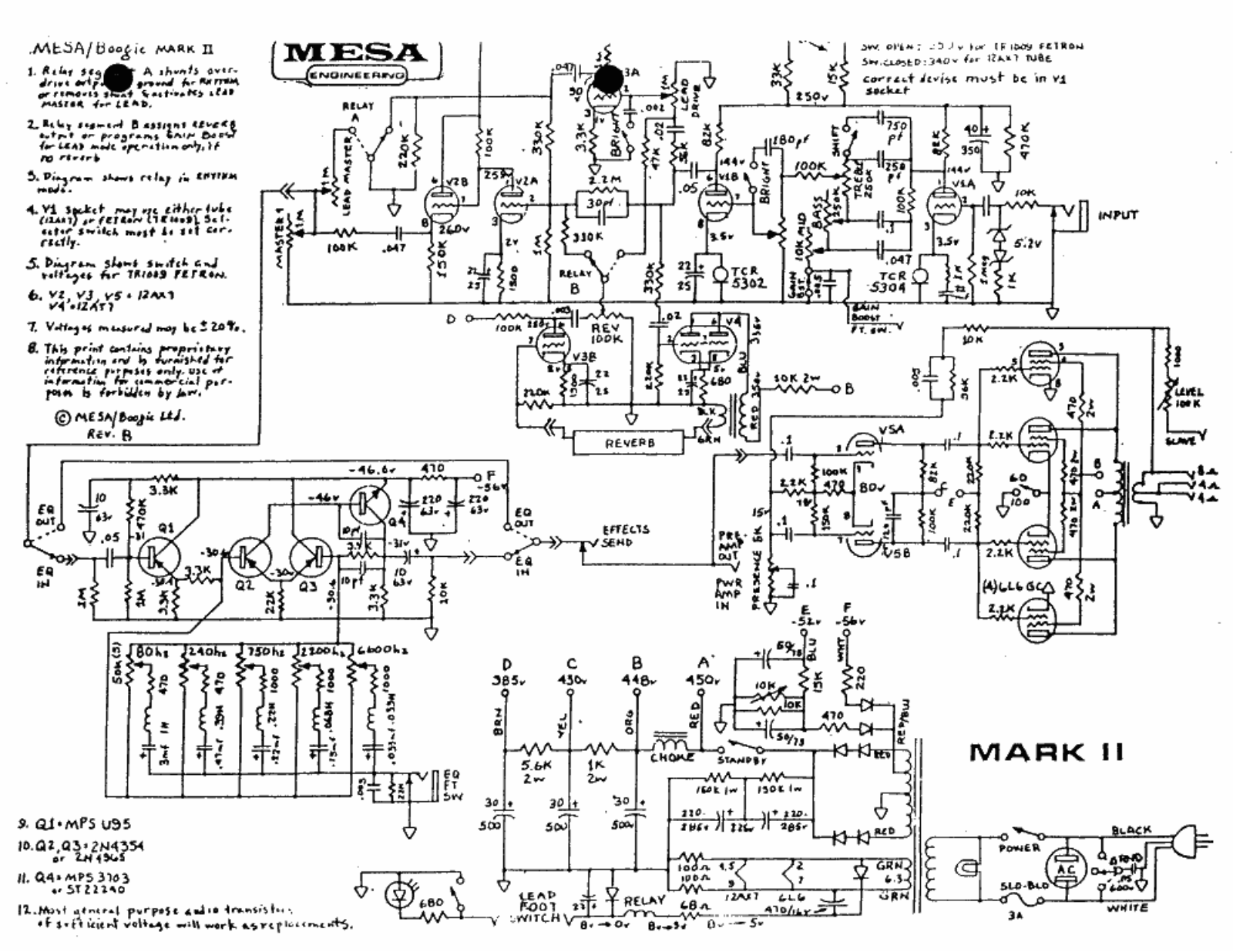 Mesa Boogie mark 2, mark 2c schematic