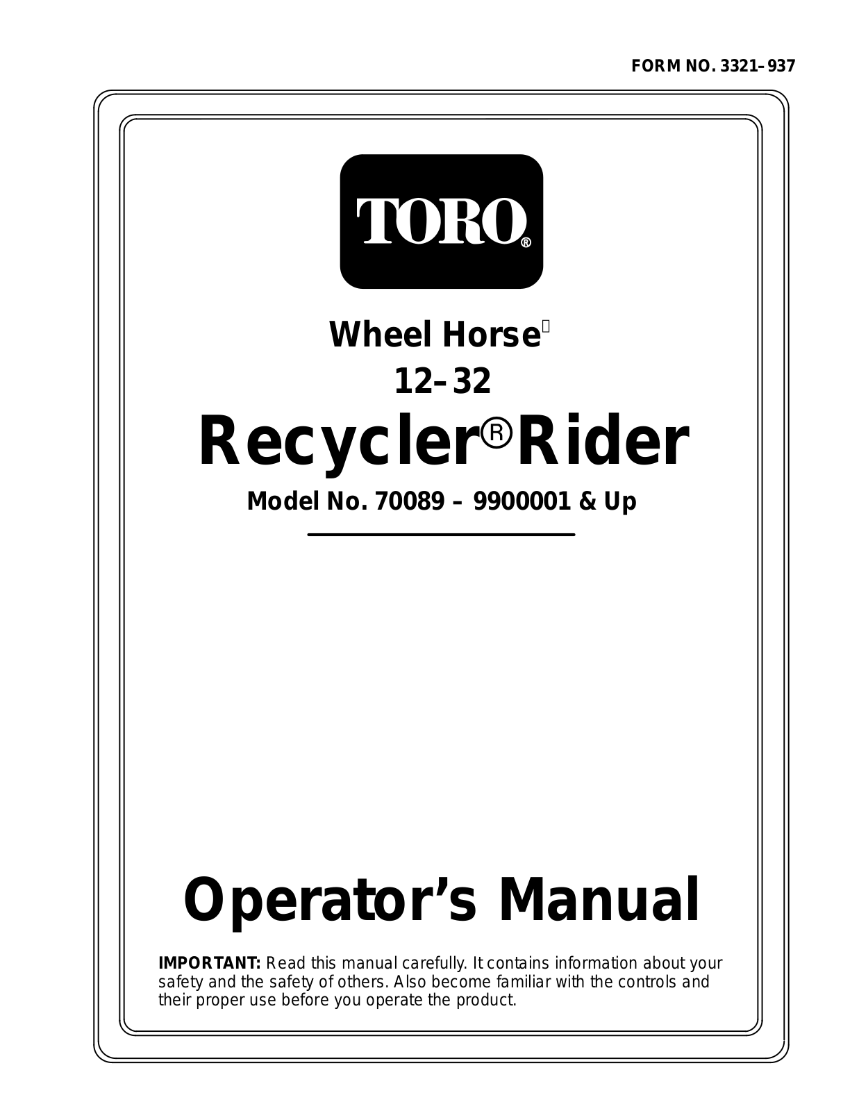 Toro 70089 Operator's Manual