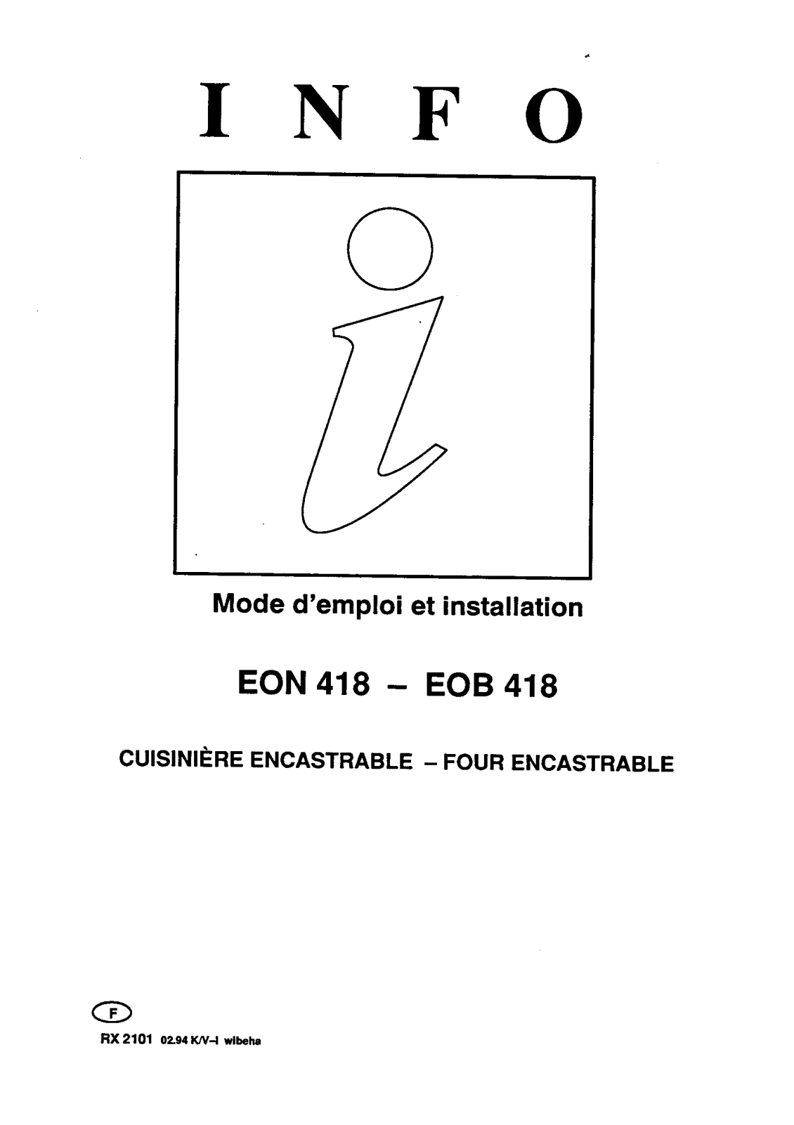 electrolux EOB418, EON418 User Manual