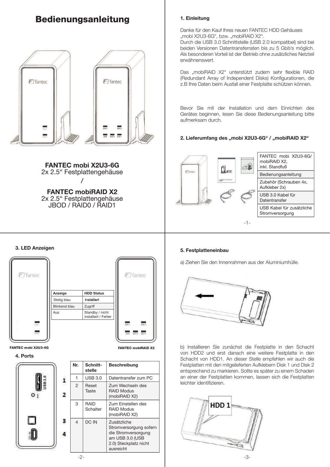 Fantec mobi X2U3-6G operation manual