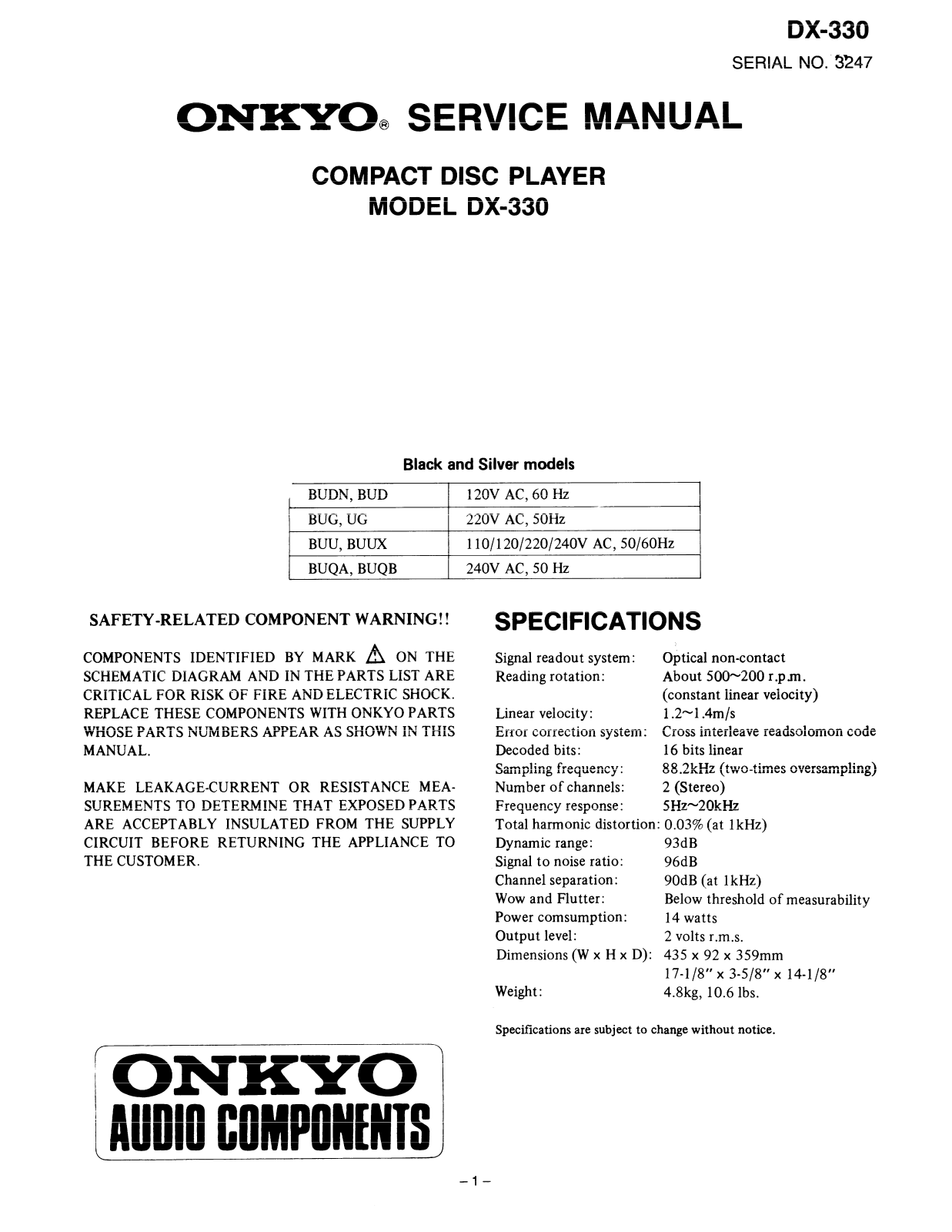 Onkyo DX-330 Service manual