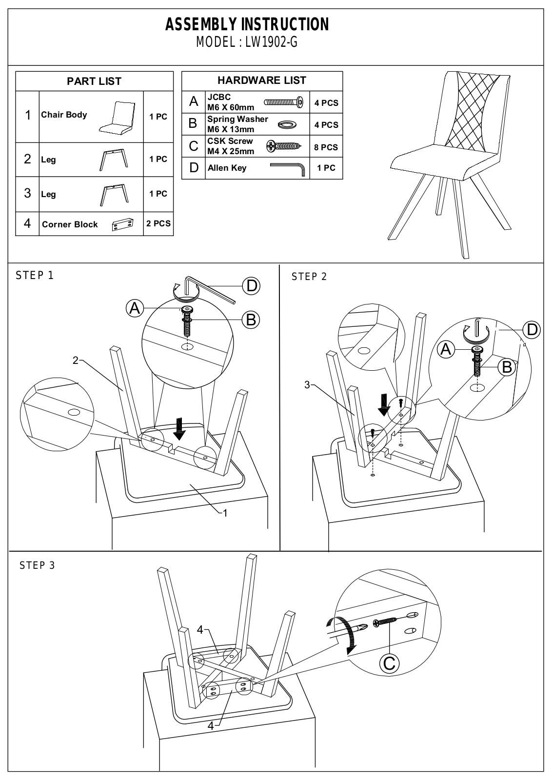 Stool Group LW1902-G ASSEMBLY INSTRUCTIONS