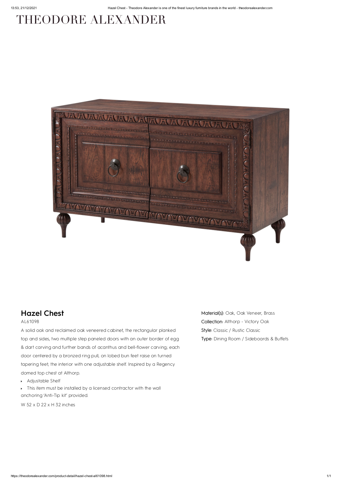 Theodore Alexander FPLJ3979 Specifications - ManualMachine.com