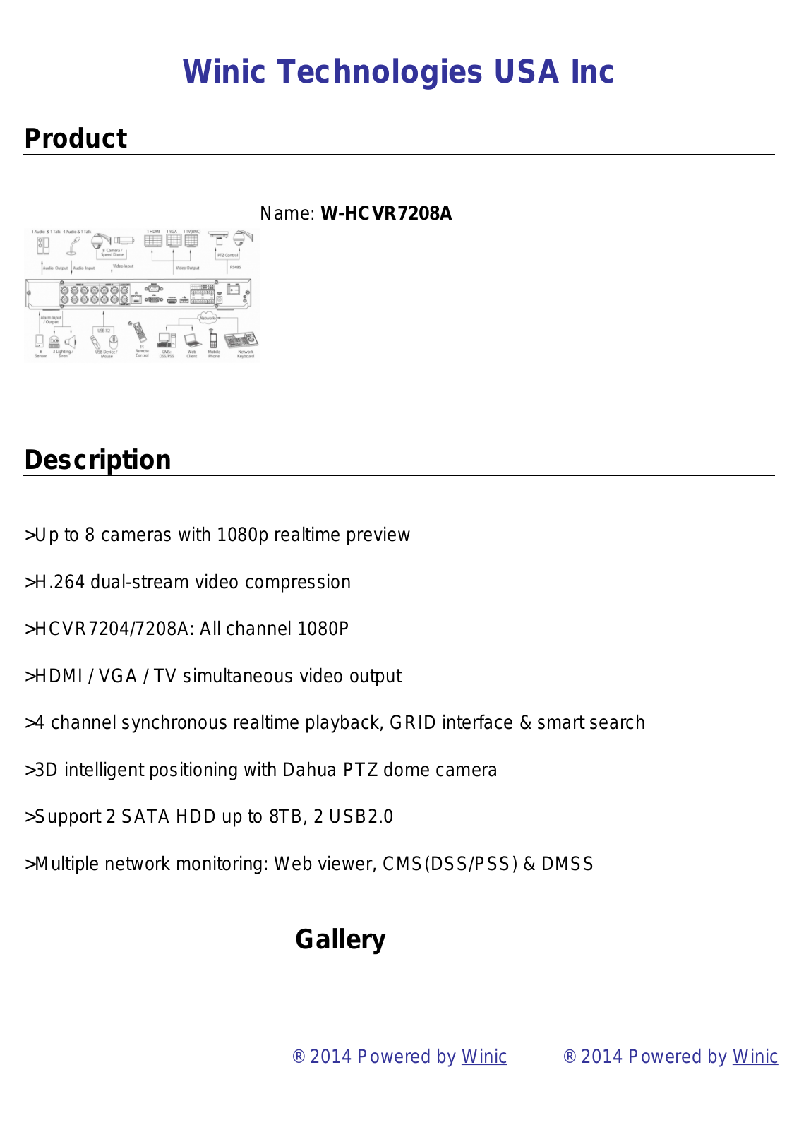 Cantek CT-HCVR7208A Specsheet