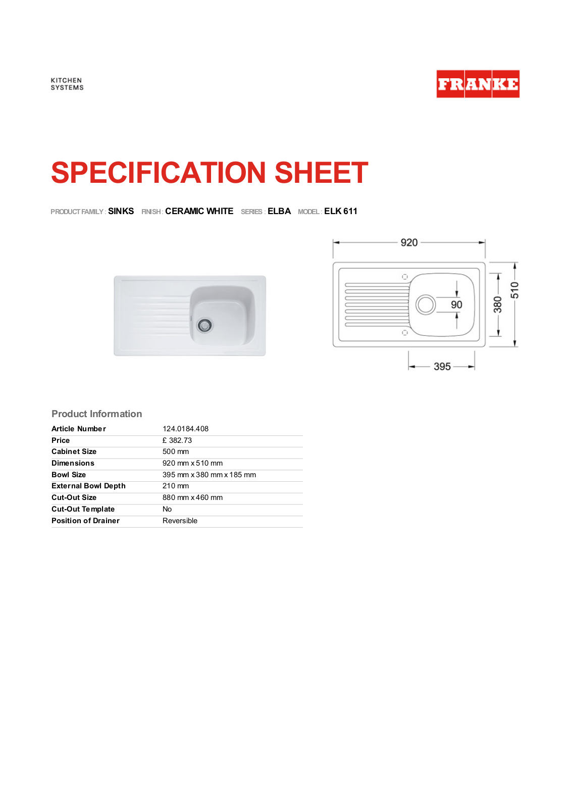 Franke Foodservice ELK 611 Specification