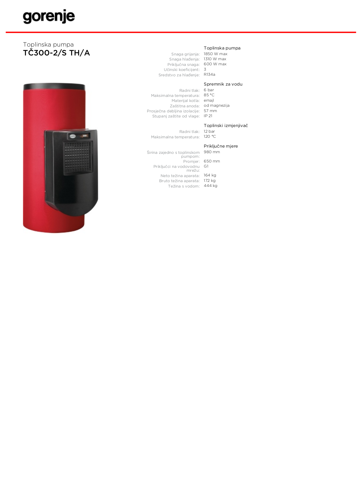 Gorenje TC300-2-S, TC300-TH-A DATASHEET