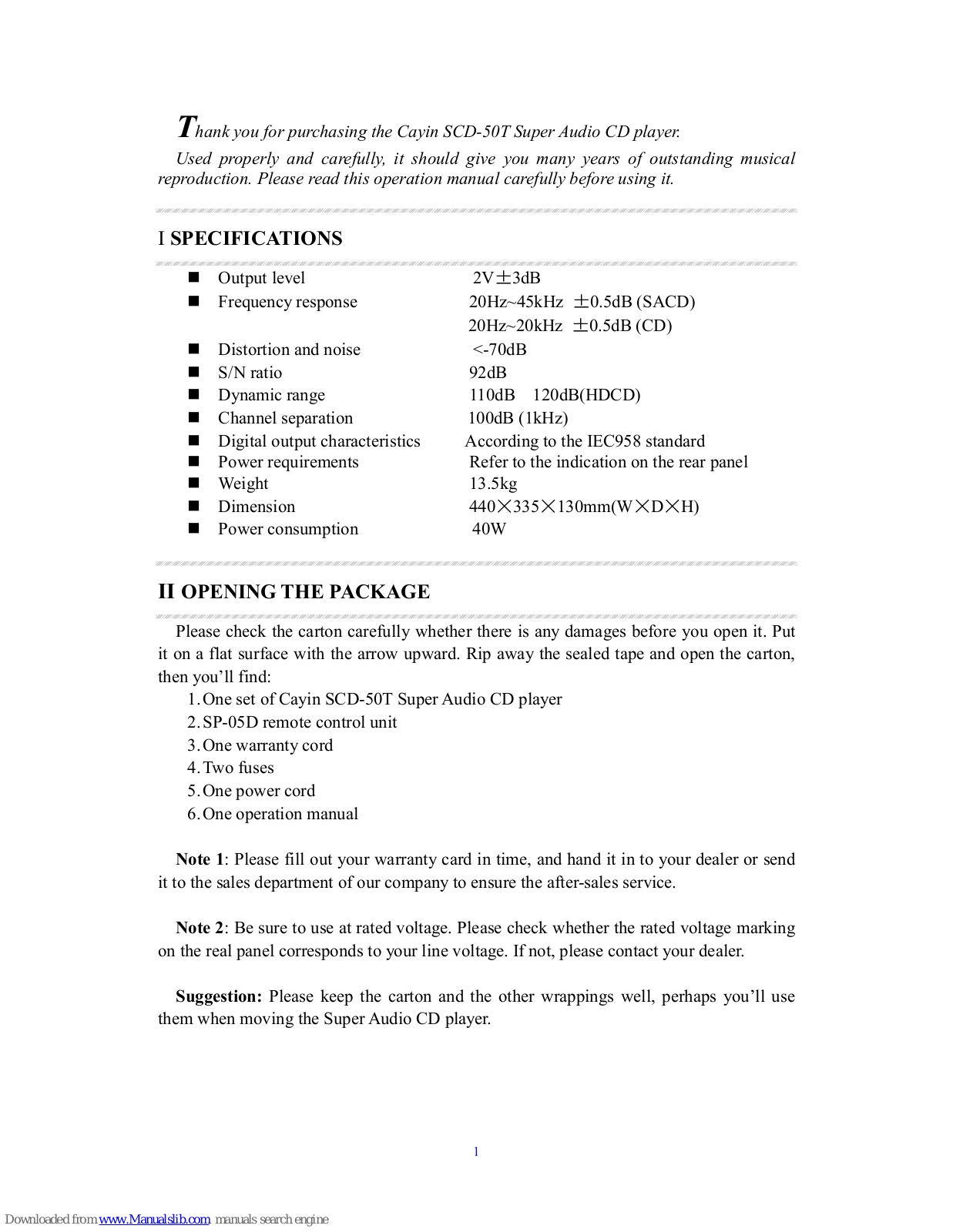 Cayin SCD-50T Owner's Manual