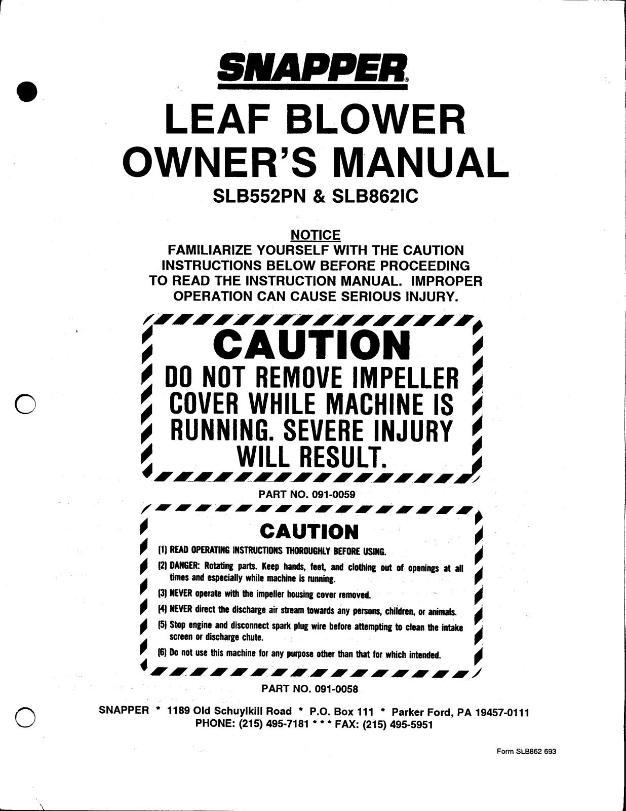 Snapper SLB862, SLB862IC User Manual