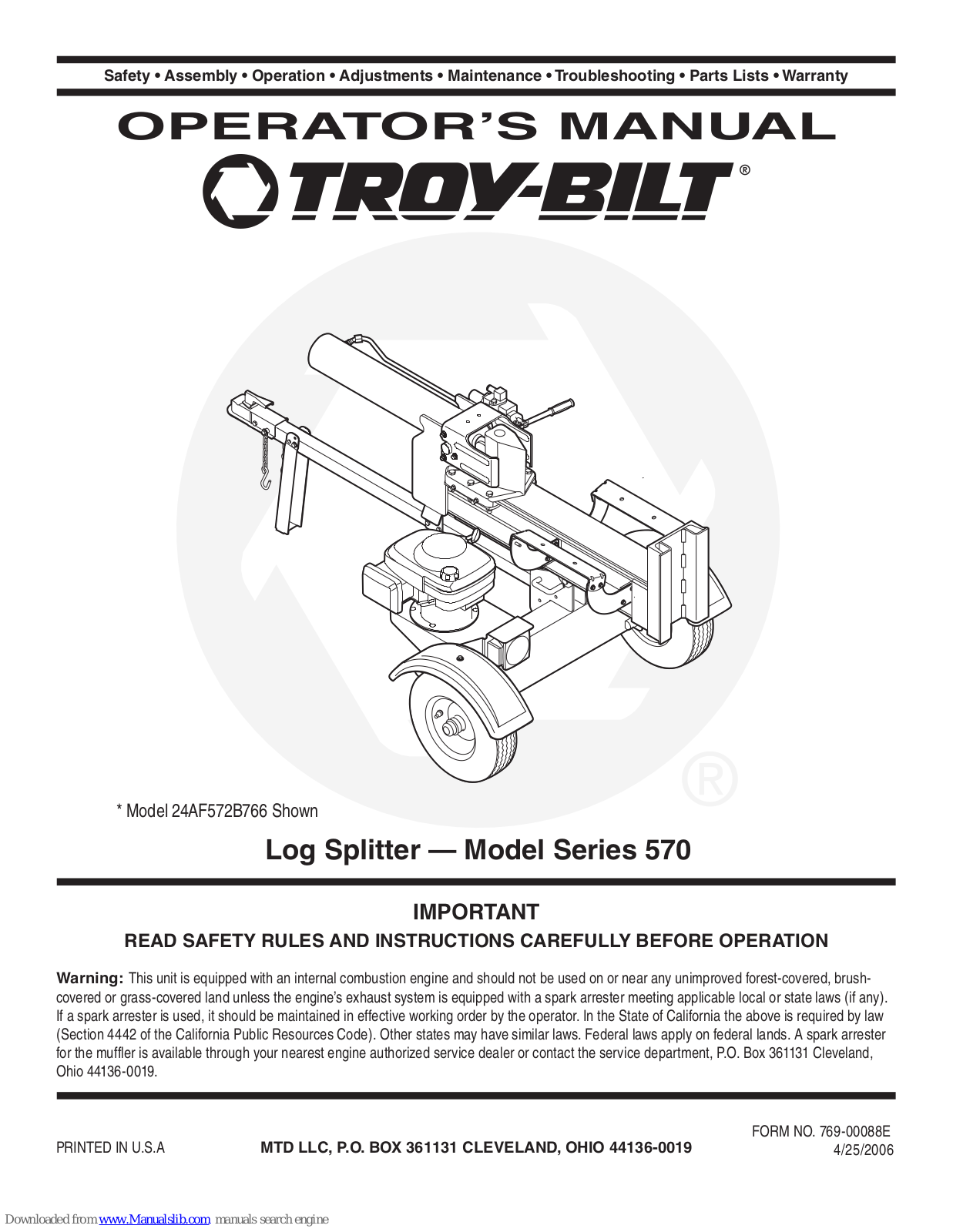 Troy-Bilt 570 Series, 24AF572B766 Operator's Manual