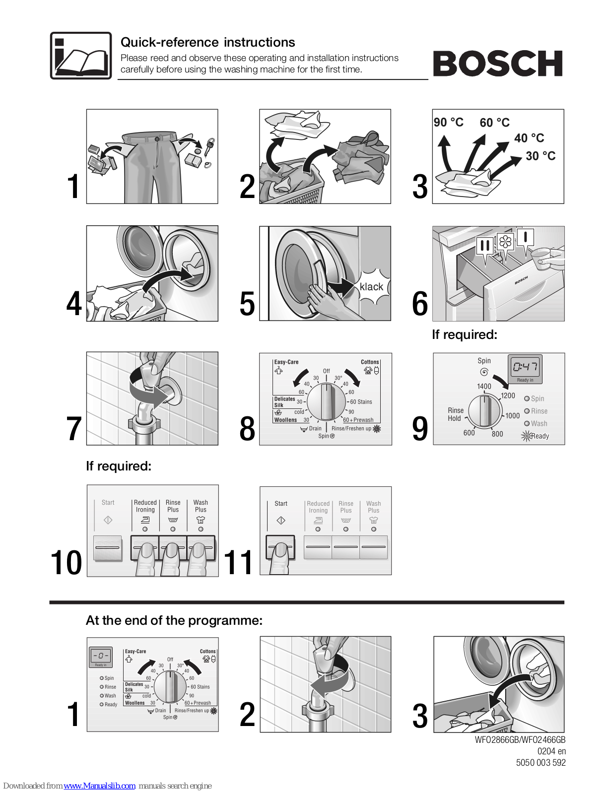 Bosch WFO2866GB, WFO2466GB Quick Reference Instructions