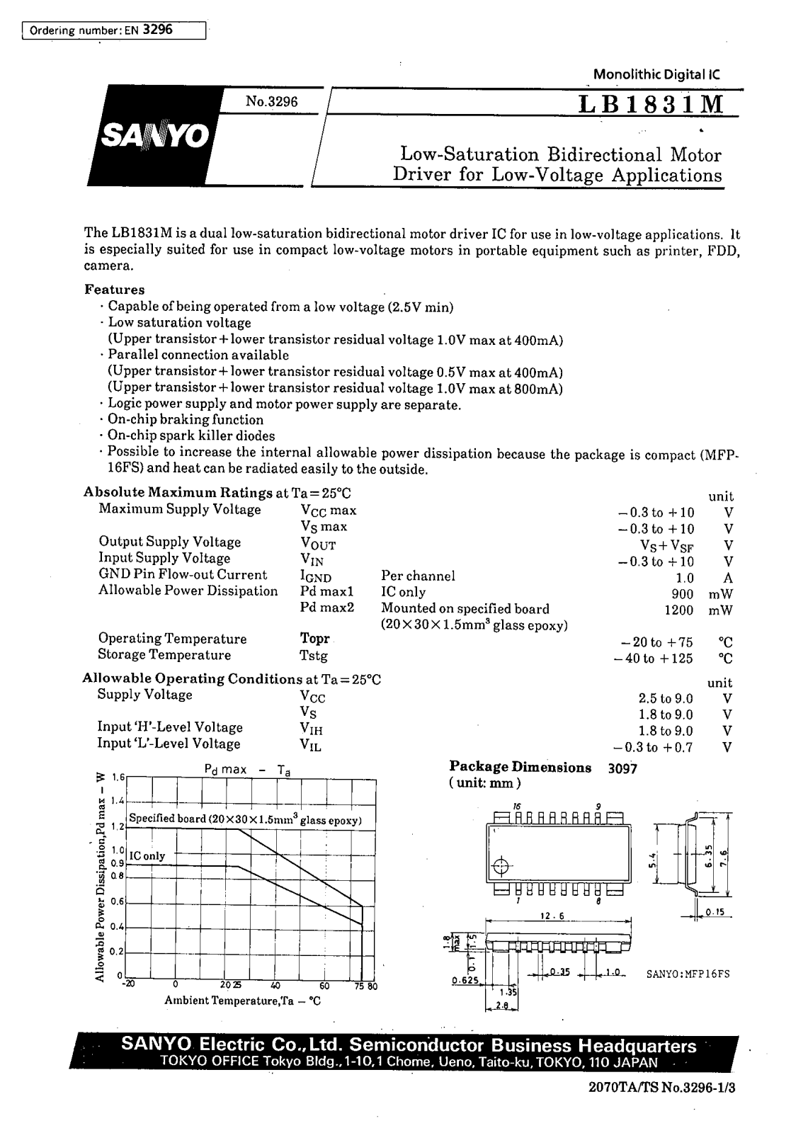 SANYO LB1831M Datasheet