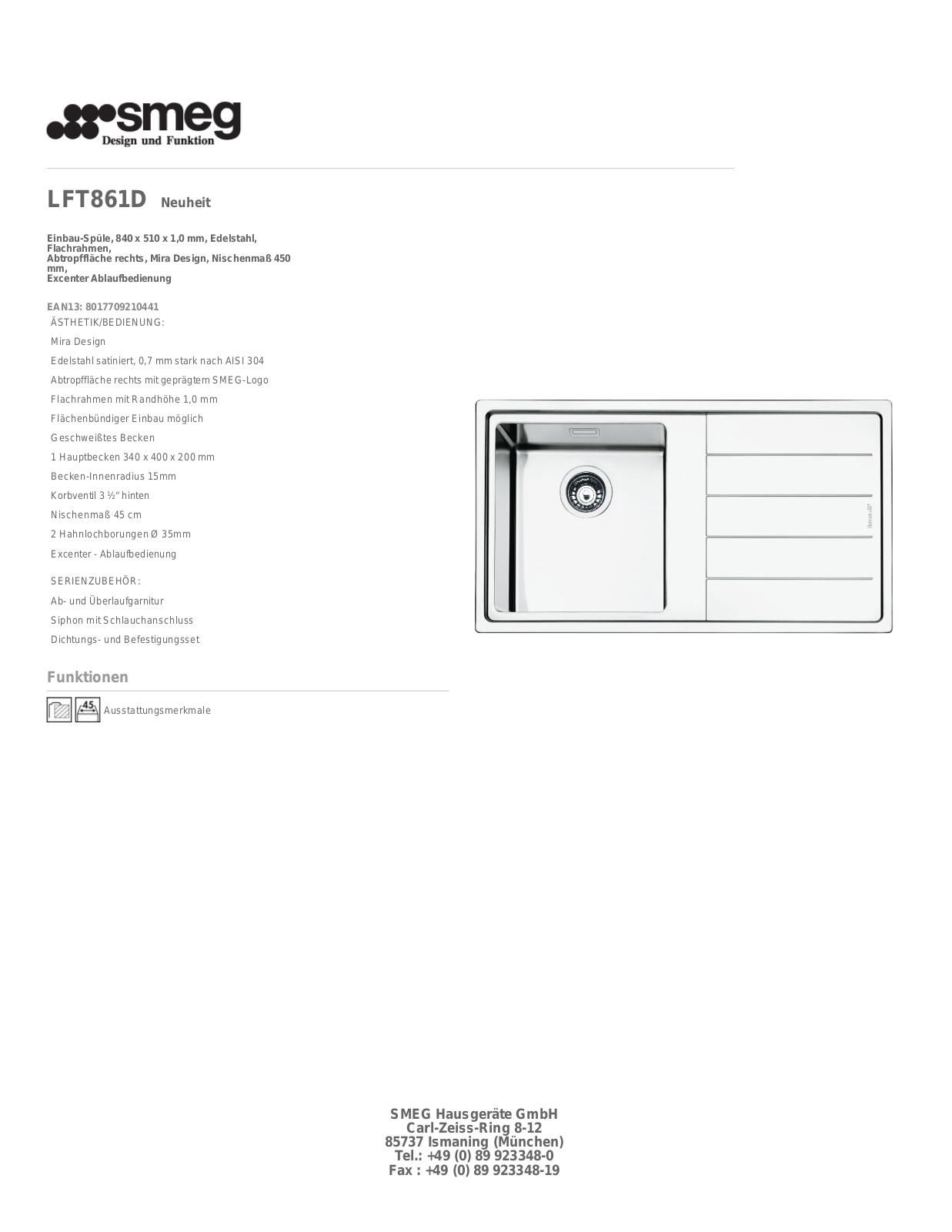 Smeg LFT861D Technical data