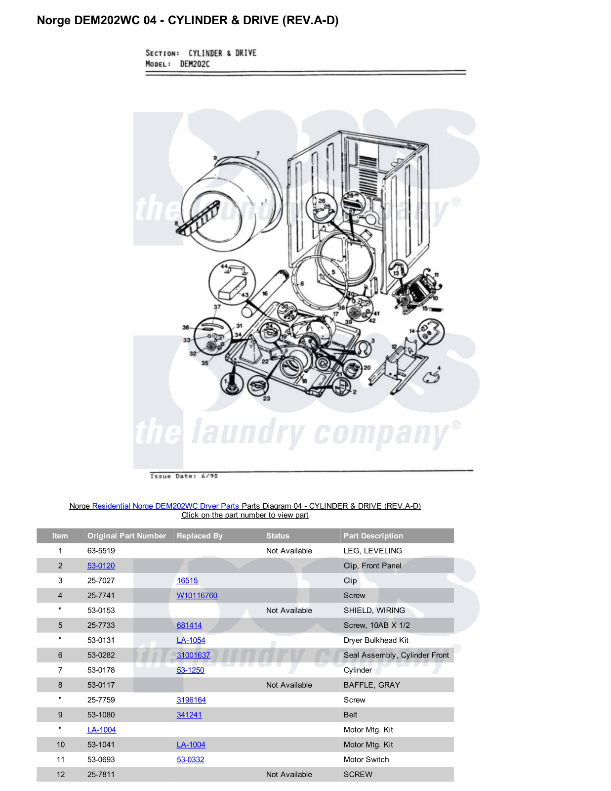 Norge DEM202WC Parts Diagram