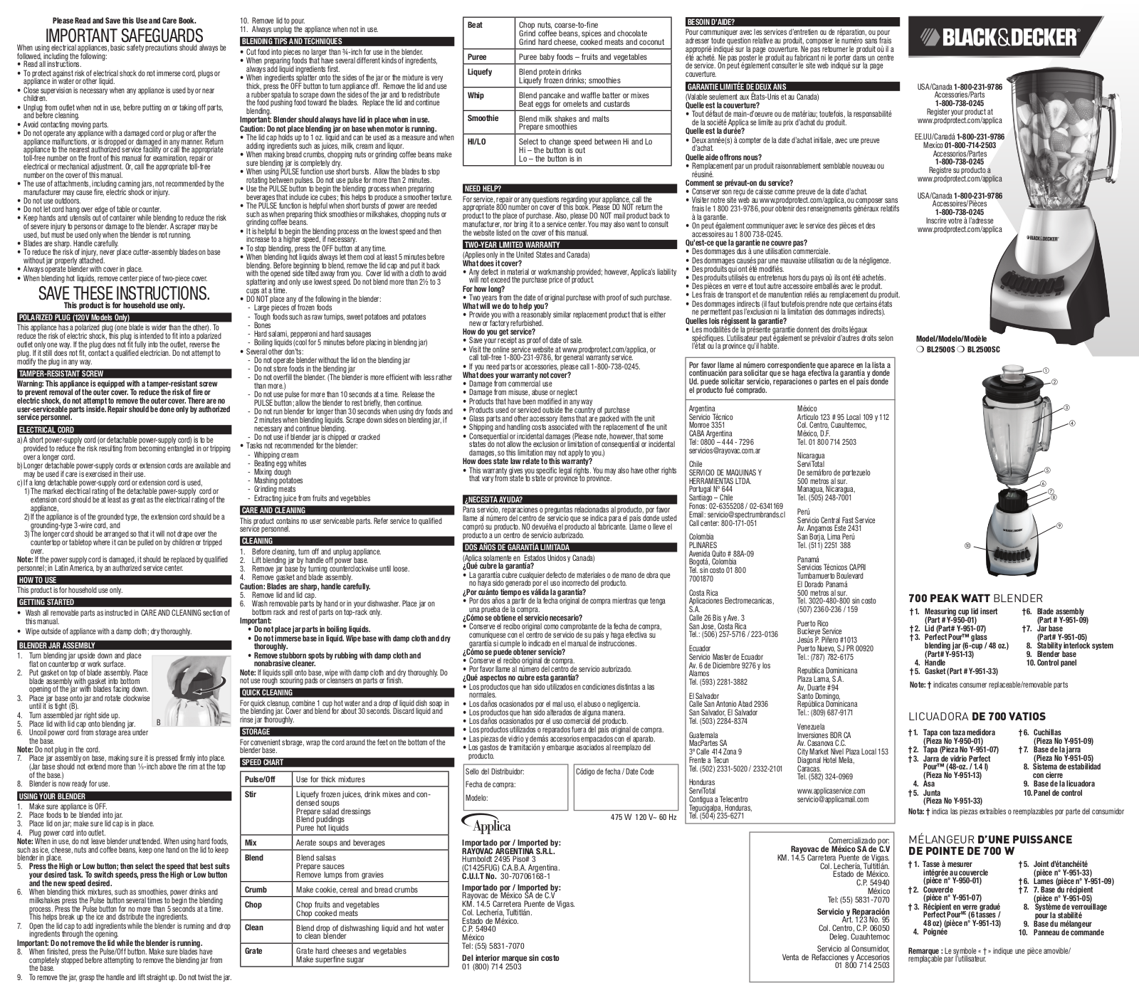 Black & Decker BL2500S, BL2500SC User Manual