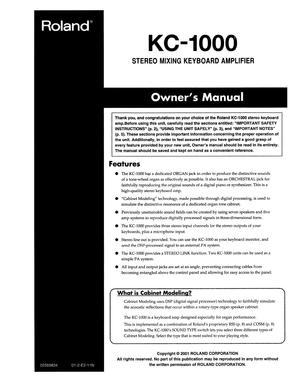 Roland Corporation KC-1000 Owner's Manual