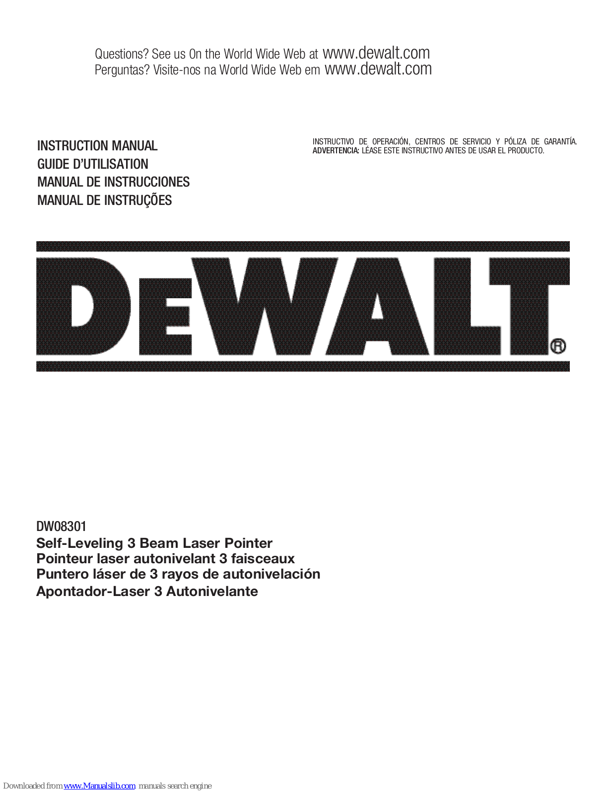 DeWalt DW08301 Instruction Manual