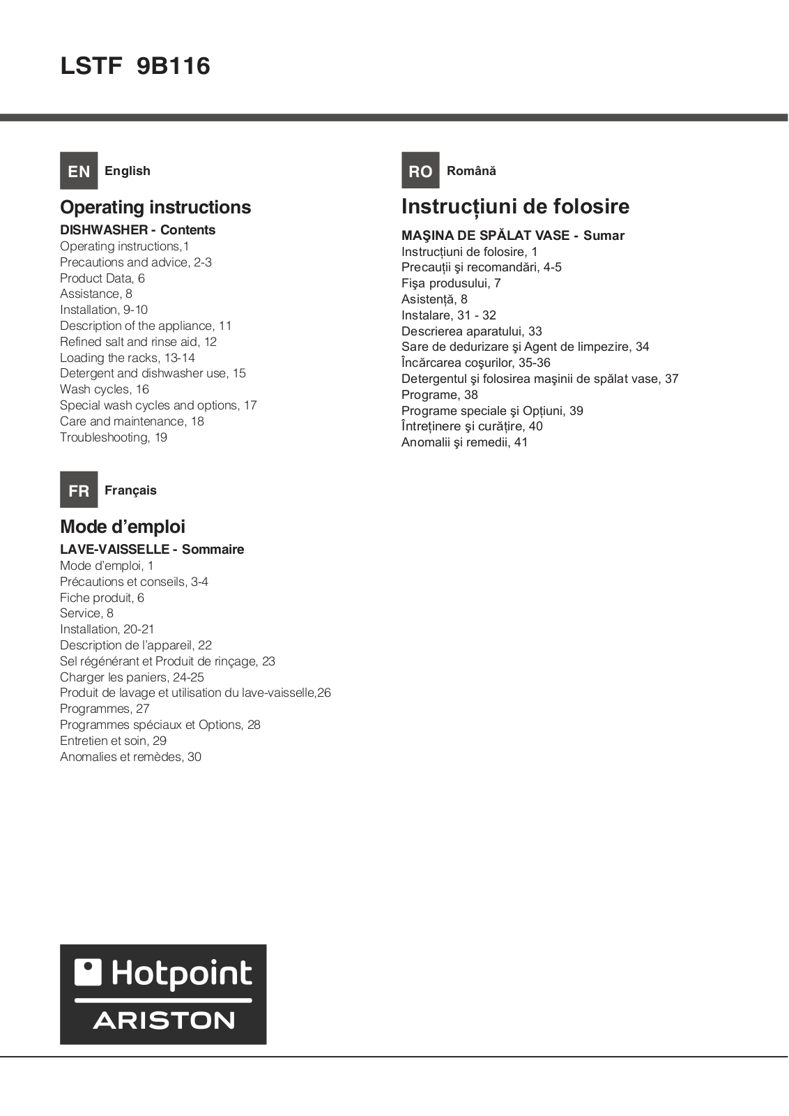 Hotpoint LSTF 9B116 C EU User Manual