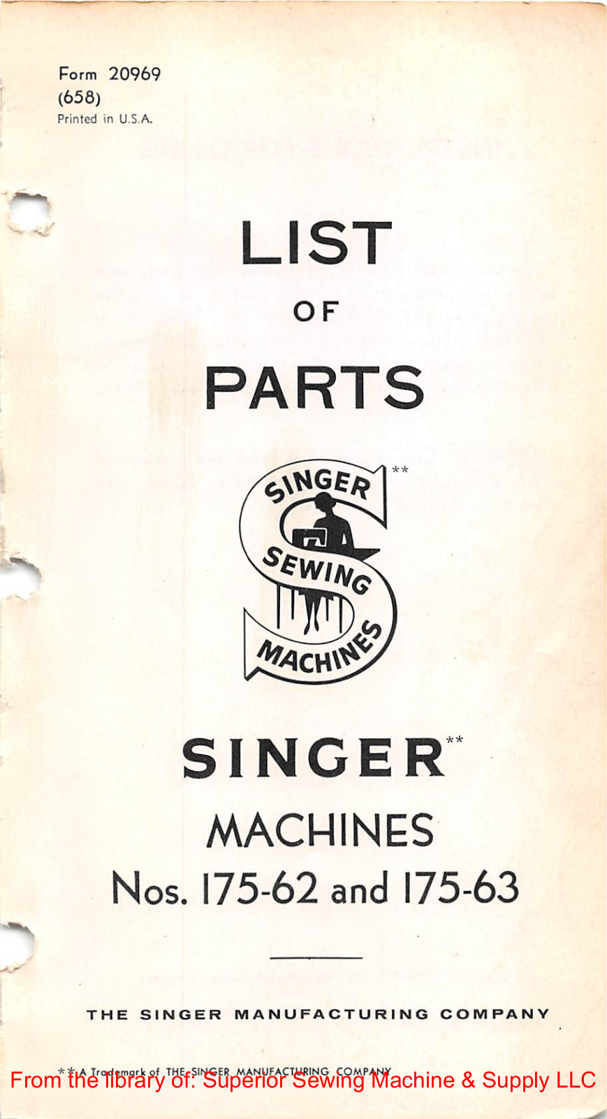 Singer 175-62, 175-63 Manual