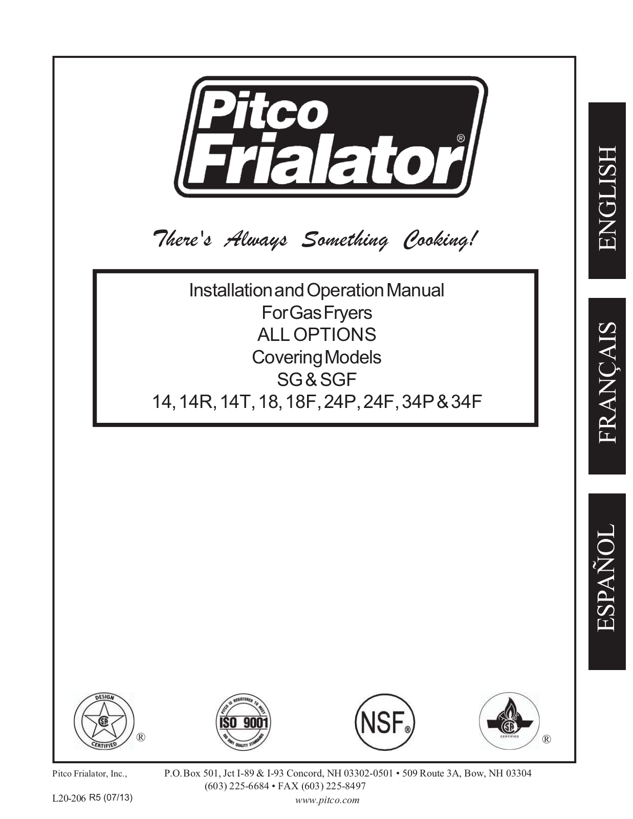 Pitco SGF18F Installation Manual