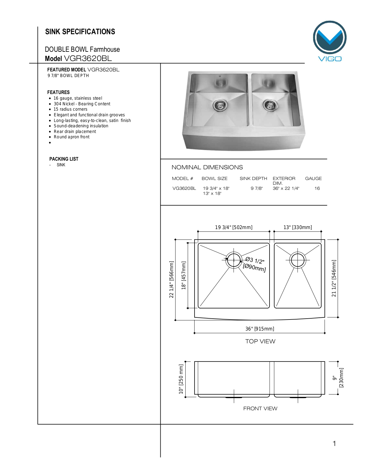 Vigo VGR3620BL User Manual