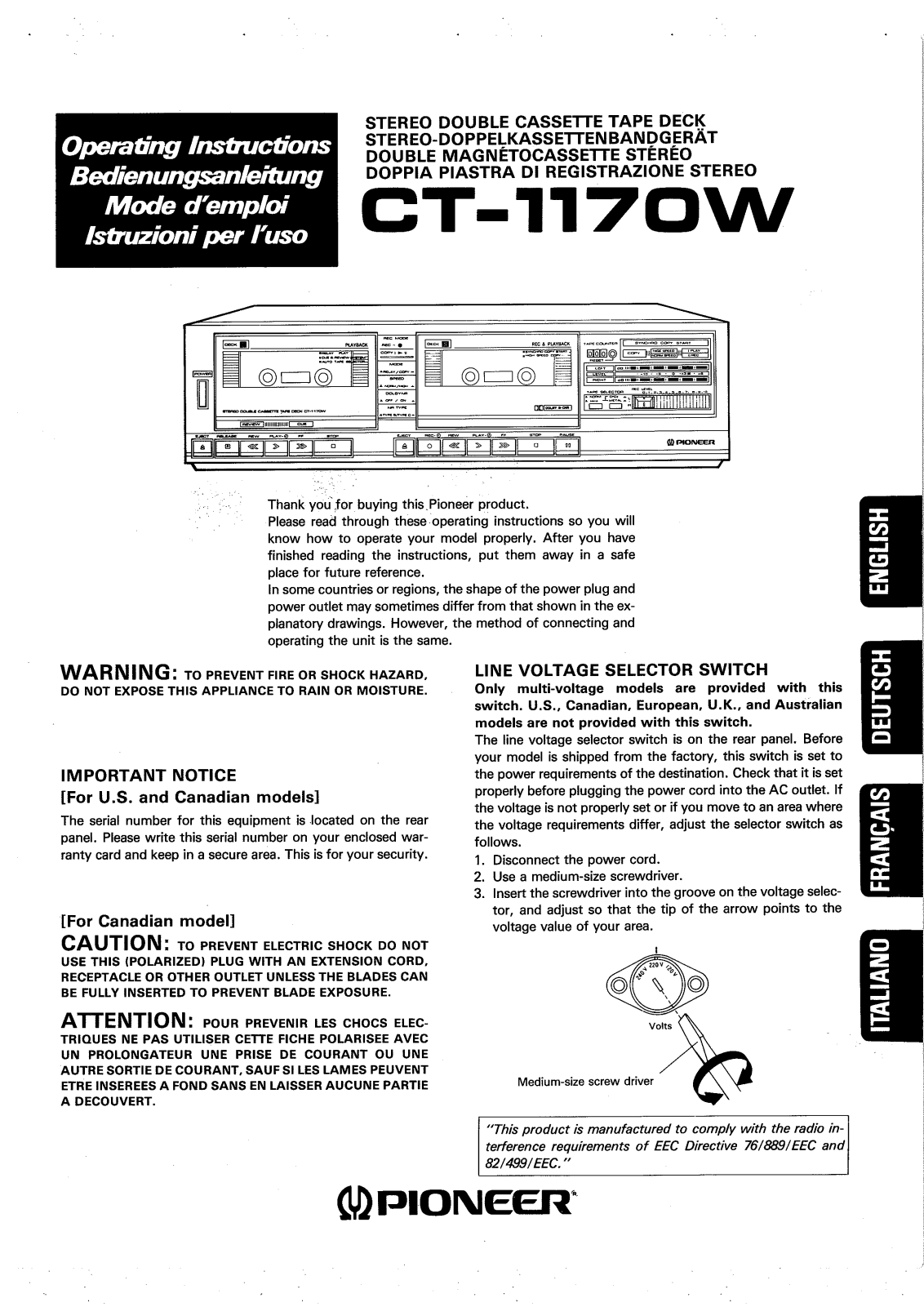 Pioneer CT-1170-W Owners manual