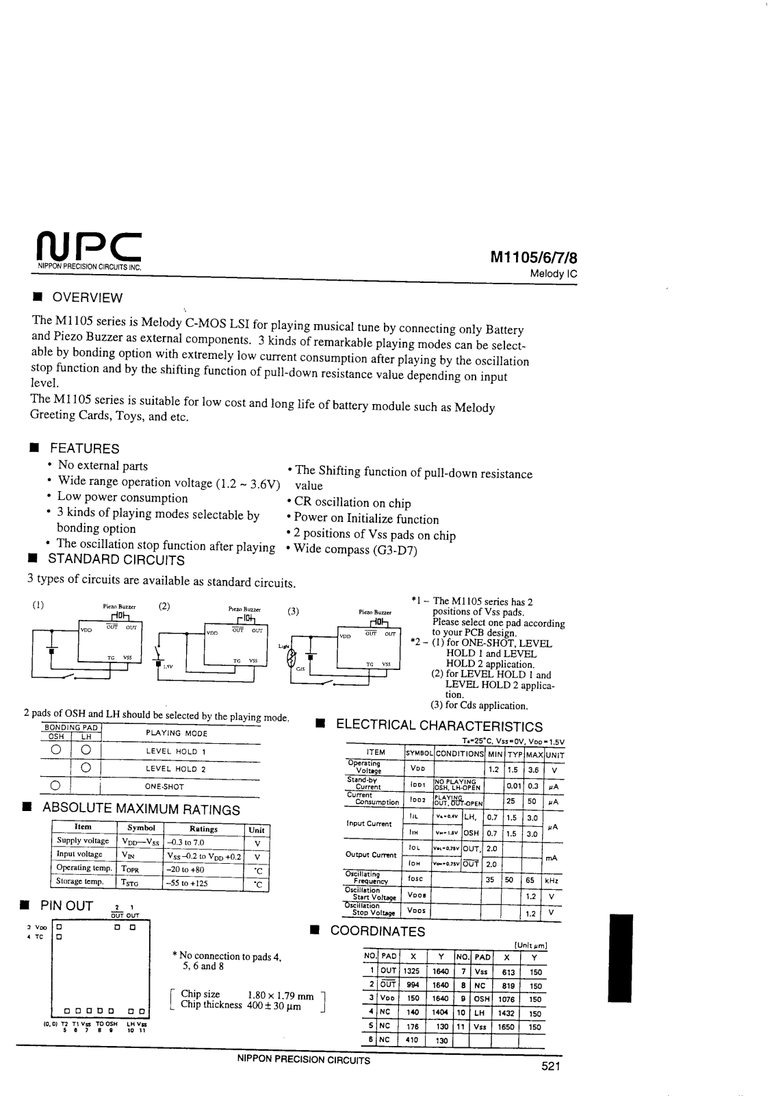 NPC M1106, M1105, M1108, M1107 Datasheet