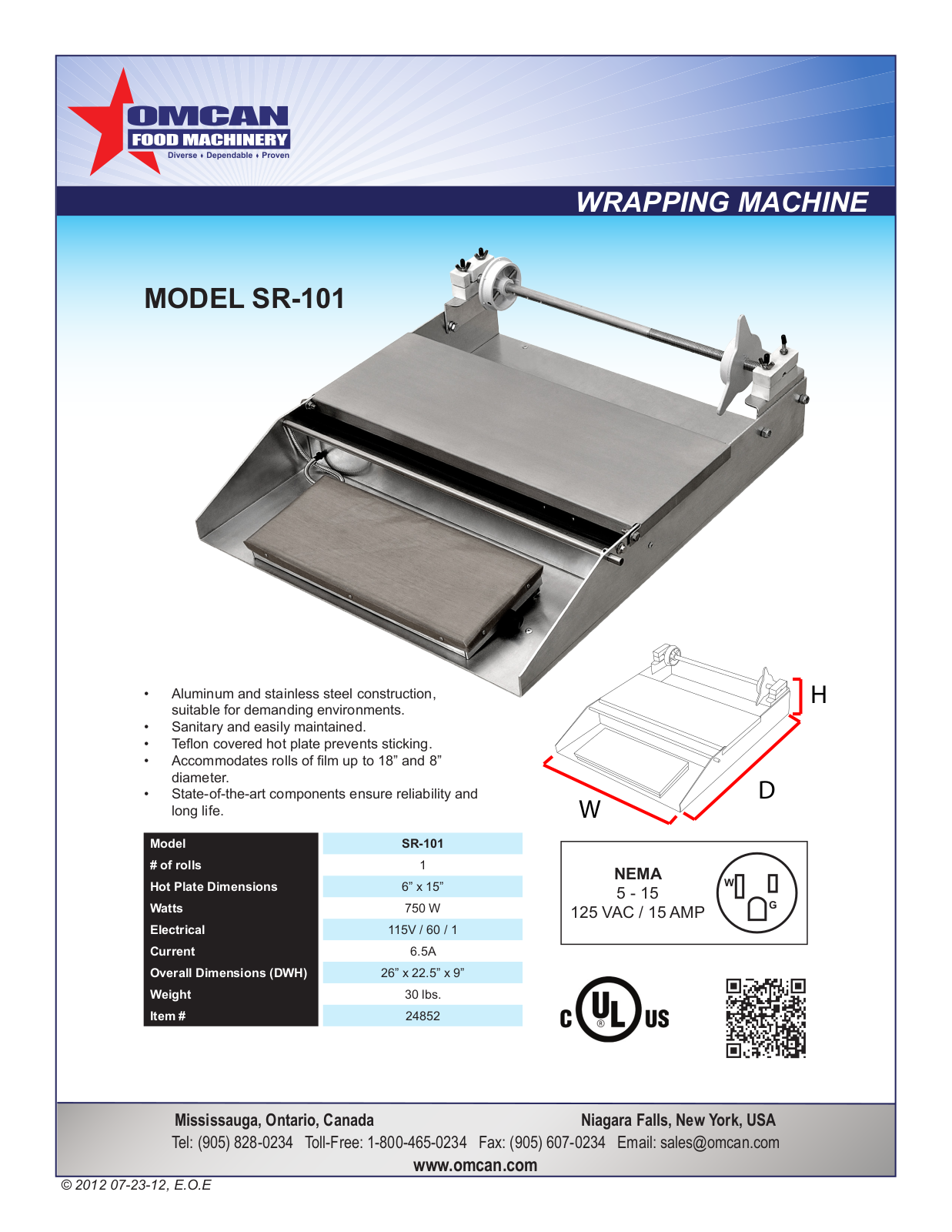 Omcan Food Machinery SR-101 User Manual