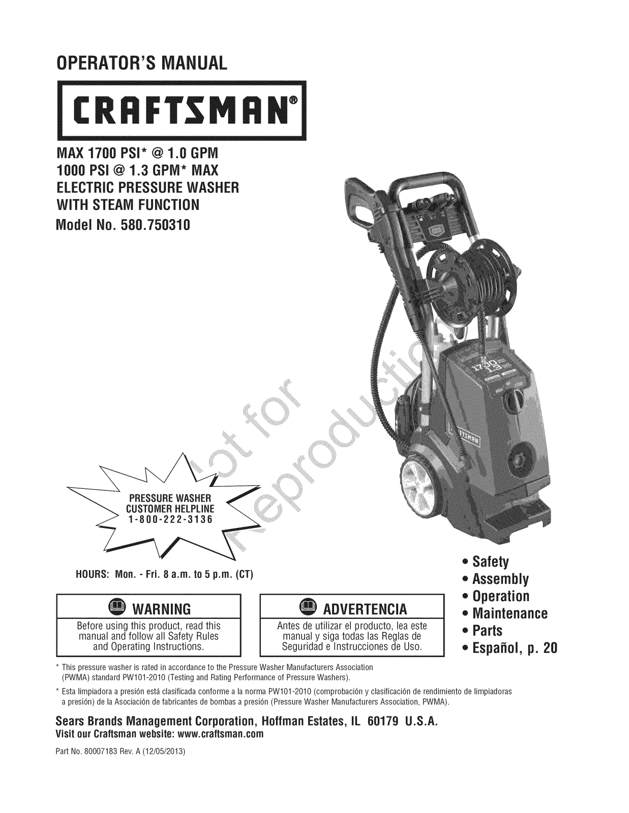 Craftsman 580750310 Owner’s Manual