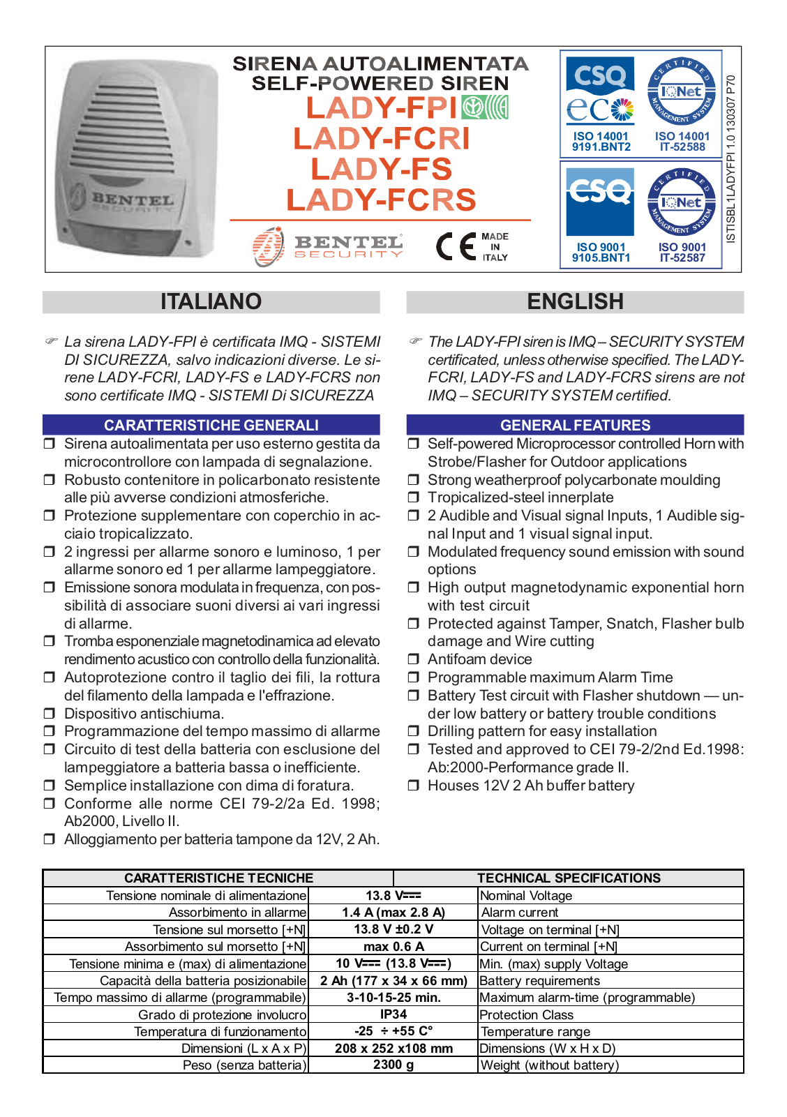 Bentel LADY-FPI, LADY-FS, LADY-FCRS, LADY-FCRI User Manual - ManualMachine.com