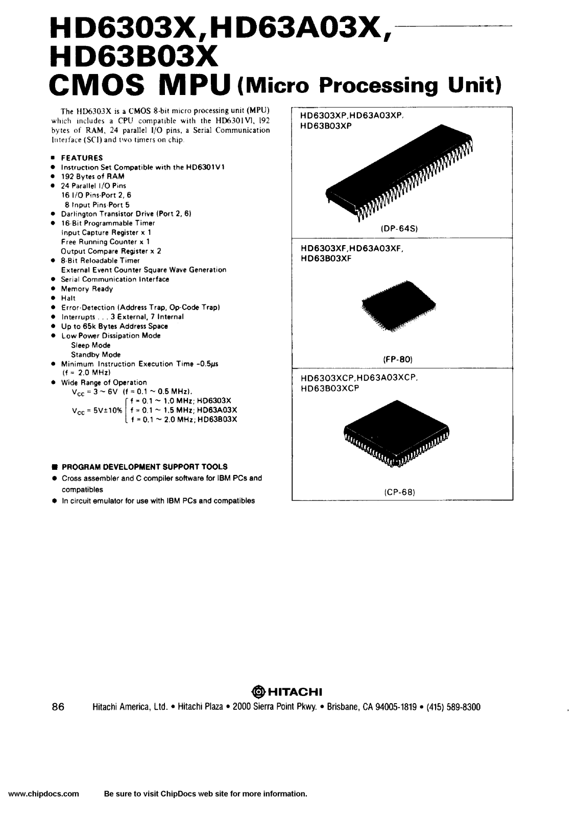 HIT HD63B03XCP, HD63B03XP, HD63B03XF, HD63A03XP, HD63A03XF Datasheet