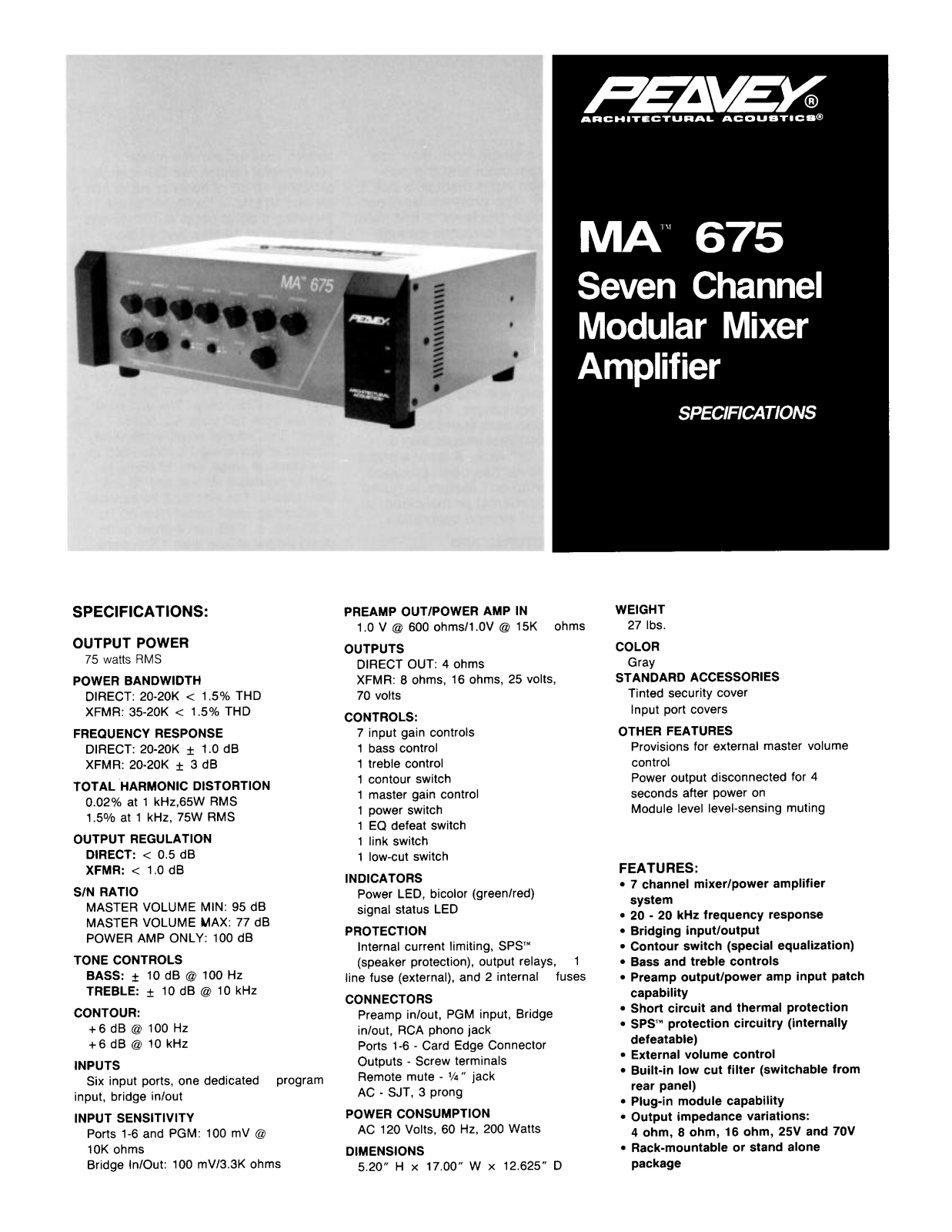 Peavey MA 675 Specifications