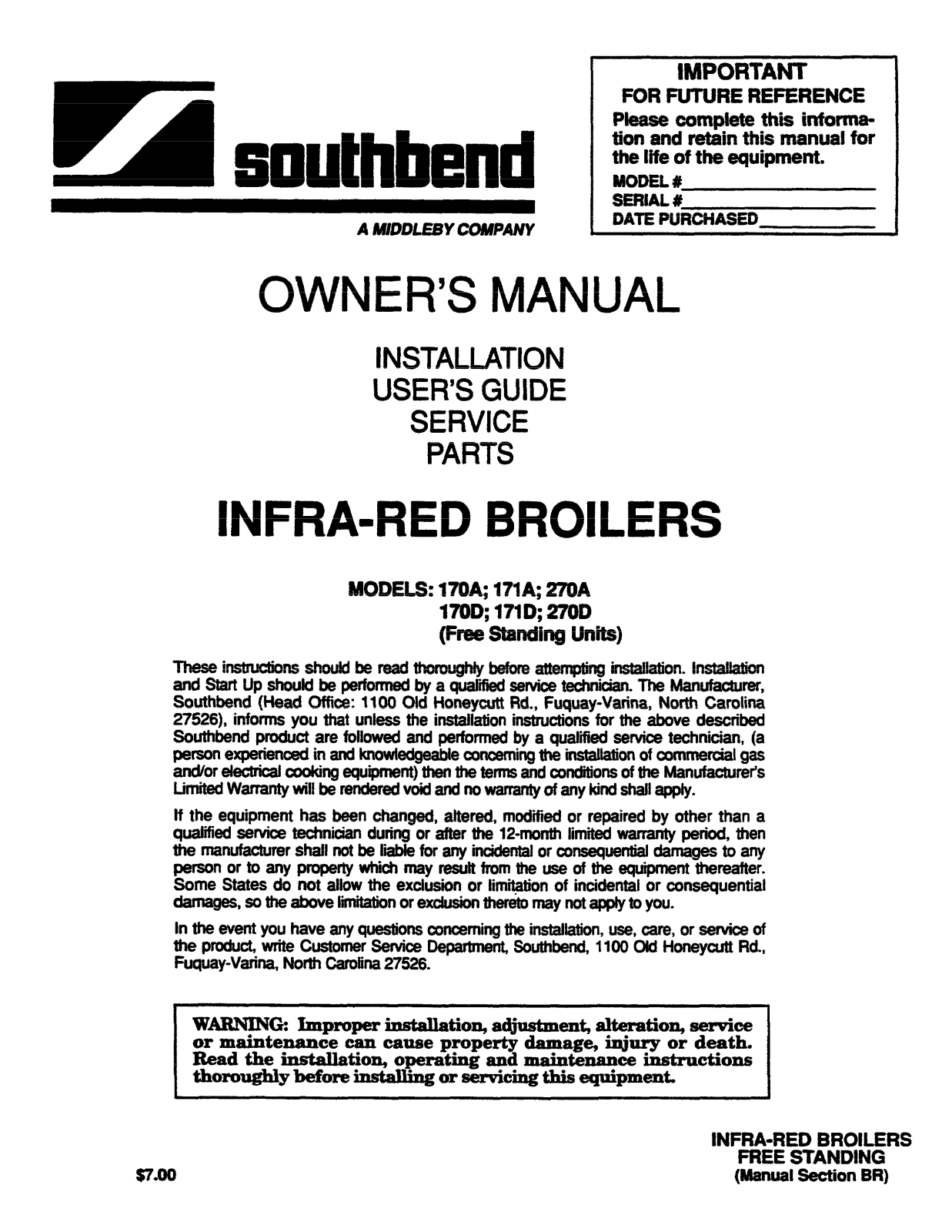 Southbend 170A Installation Manual - ManualMachine.com