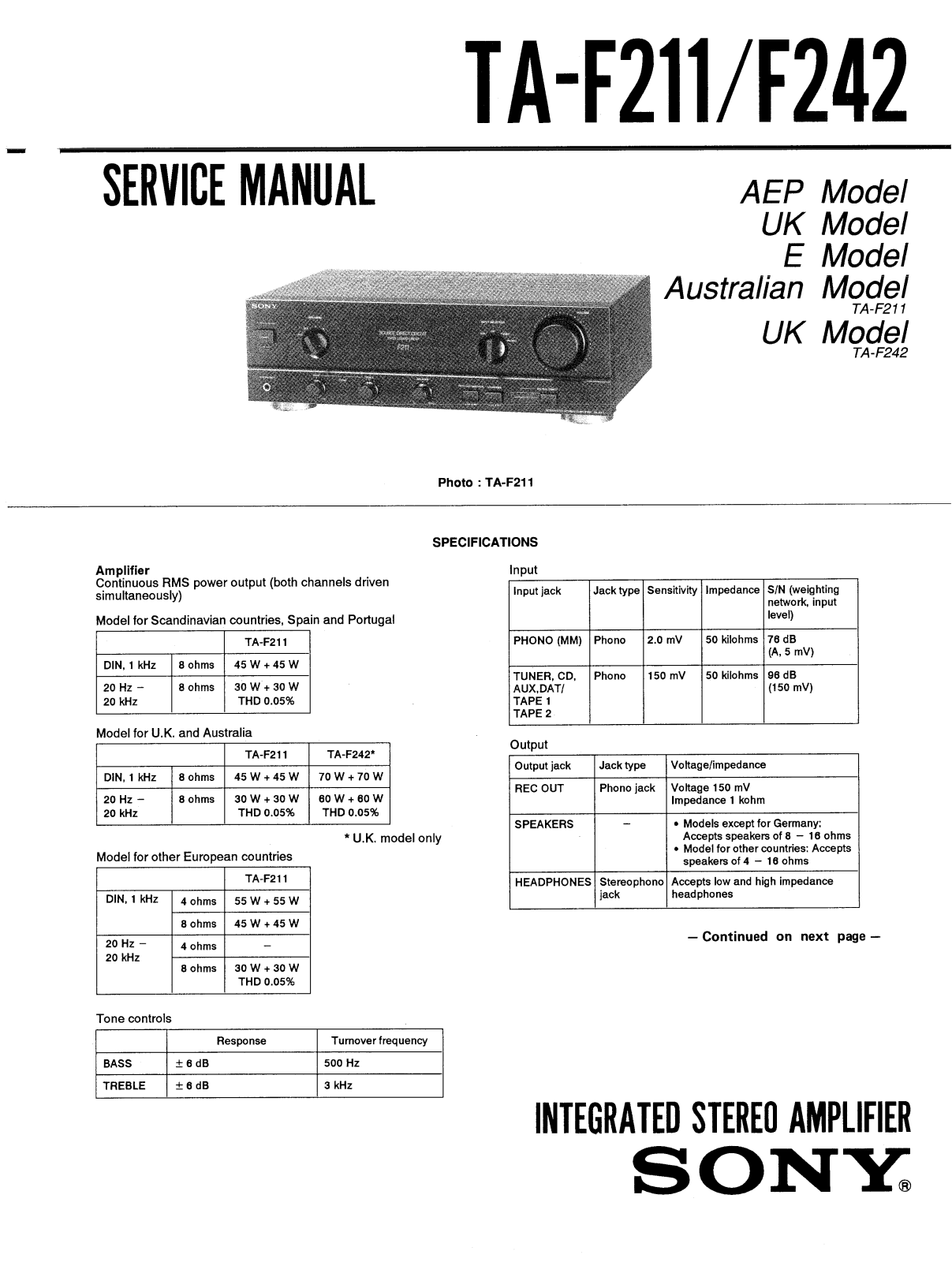 Sony TAF-211, TAF-242 Service manual