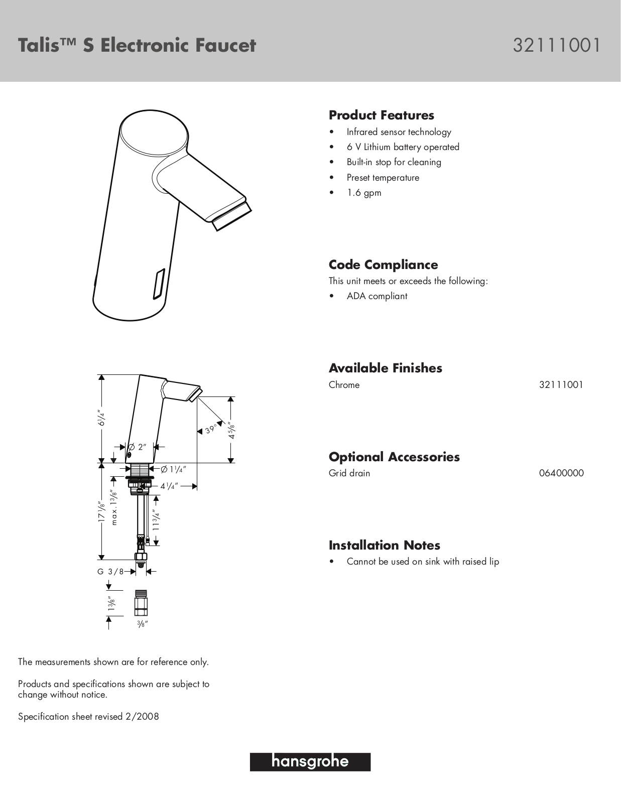 Hans Grohe 32111001 User Manual