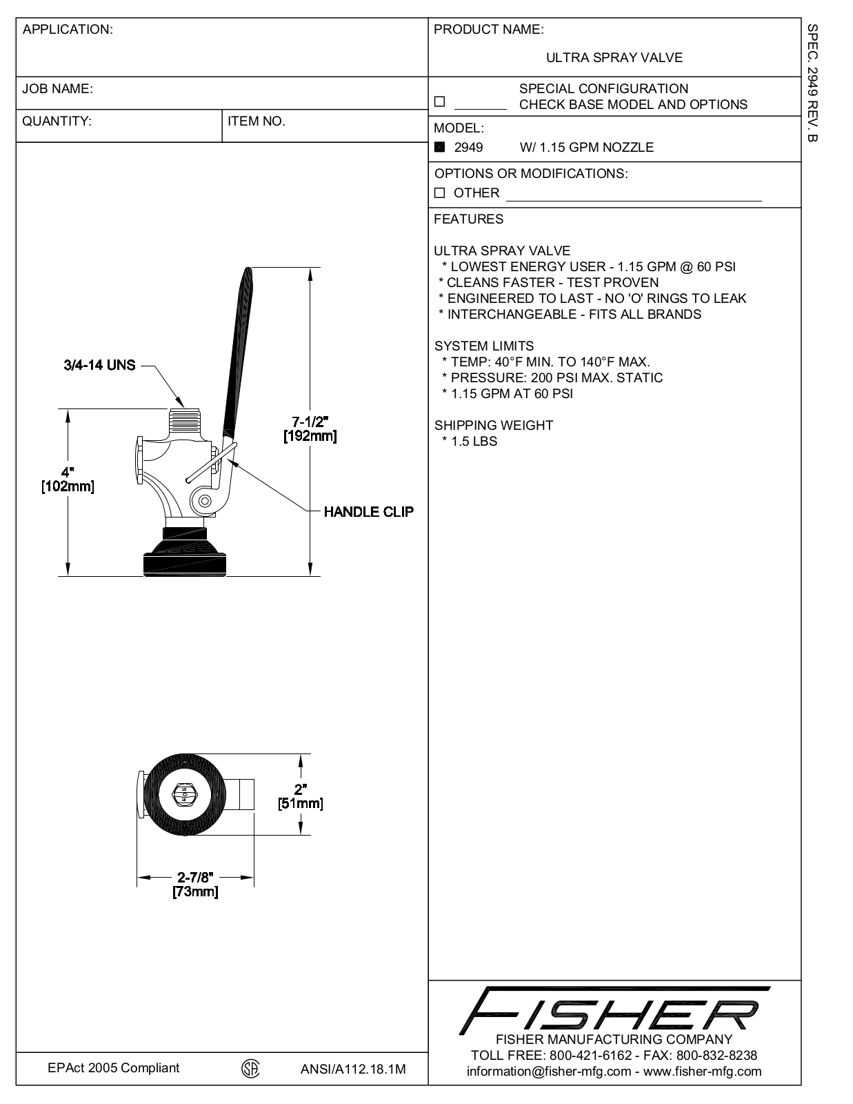 Fisher Manufacturing 2949 User Manual