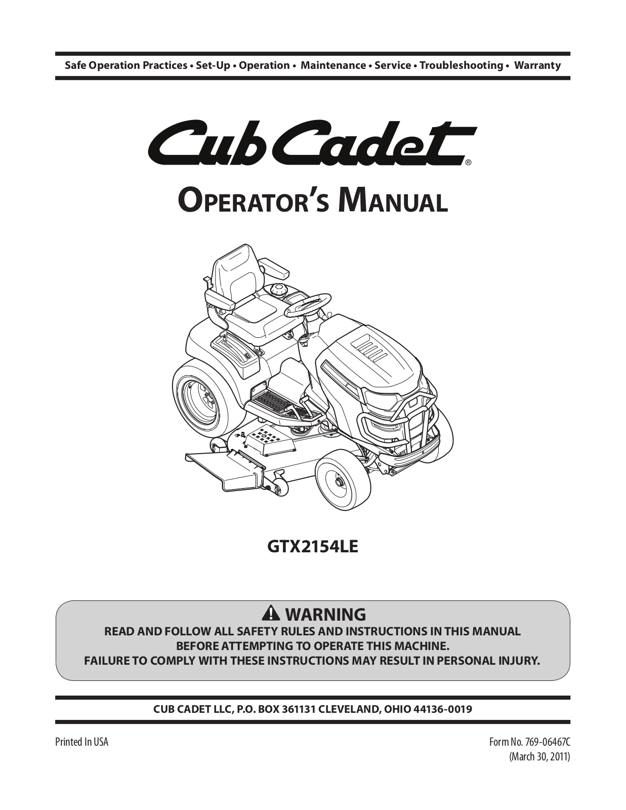 Cub cadet GTX2154LE User Manual