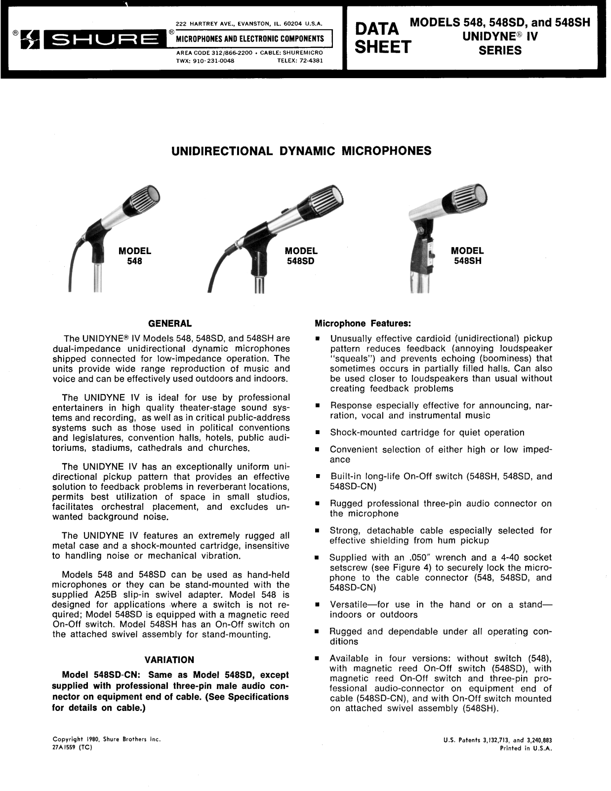 Shure 548SH User Guide