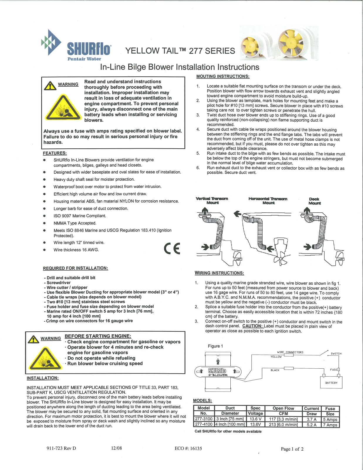 Shurflo 277-3100 Installation  Manual