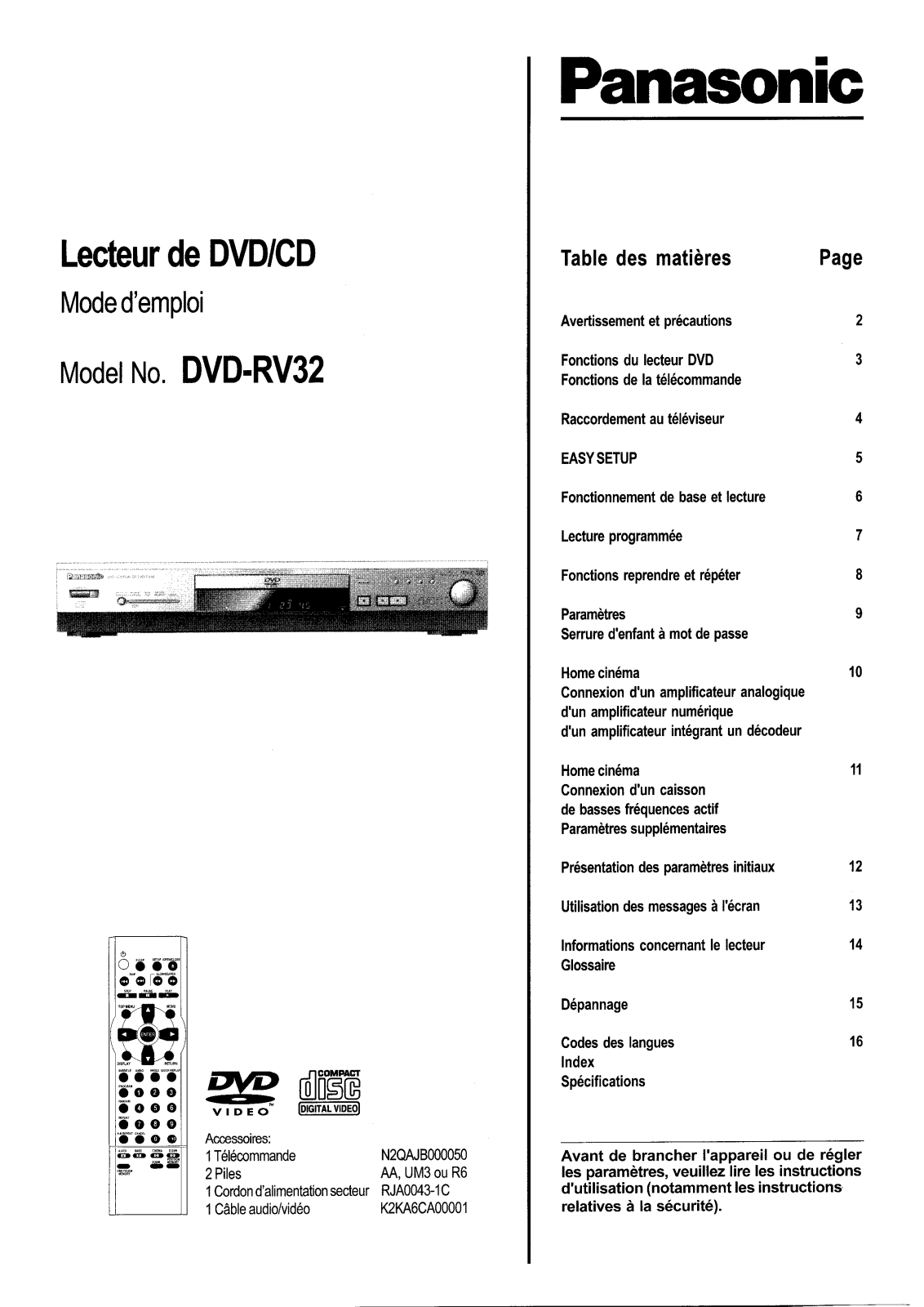 PANASONIC DVD-RV32EG User Manual