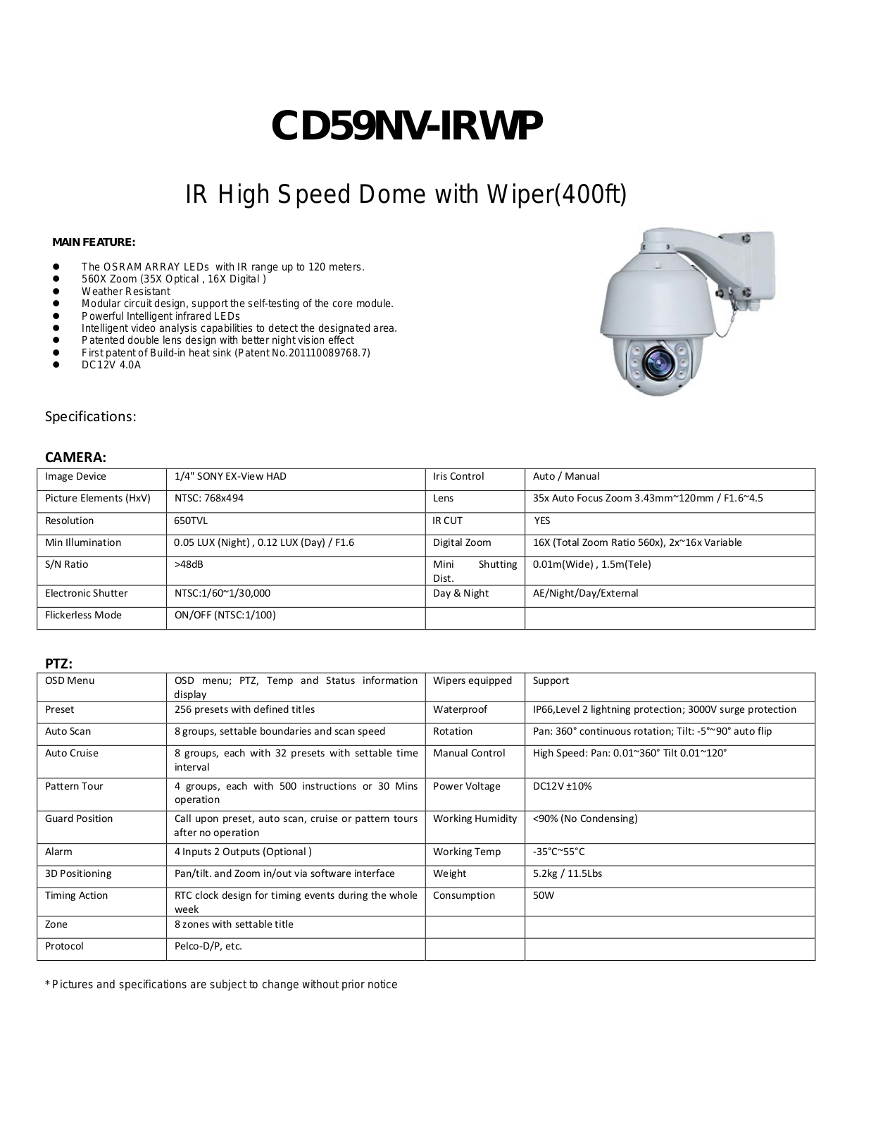 COP-USA CD59NV-IRWP Specsheet