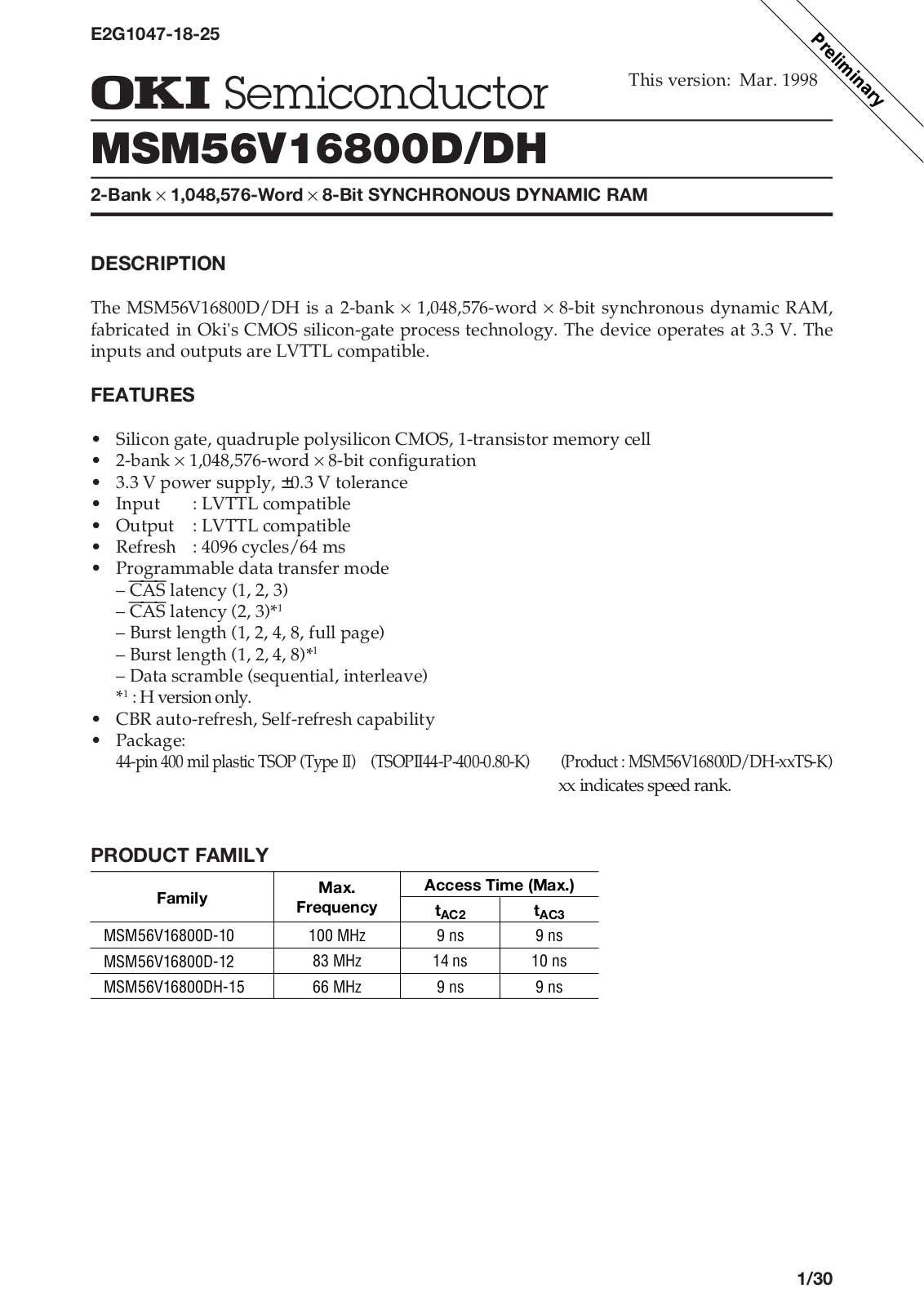 OKI MSM56V16800D-10TS-K, MSM56V16800D-12TS-K, MSM56V16800DH-15TS-K Datasheet