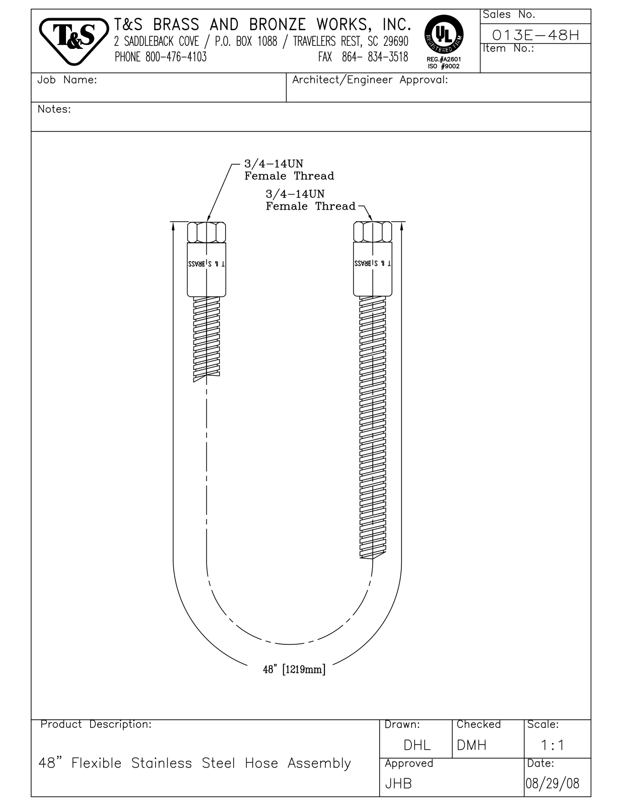 T&S Brass 013E-48H User Manual