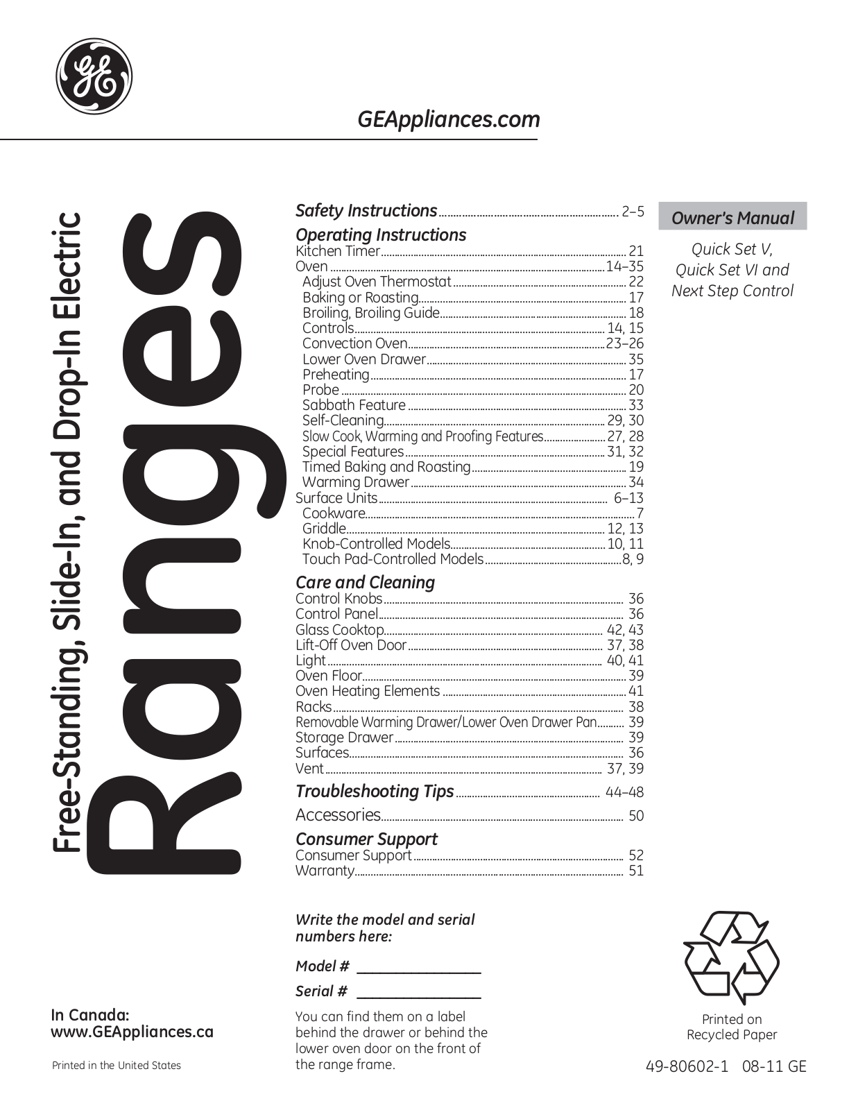 GE Range User Manual